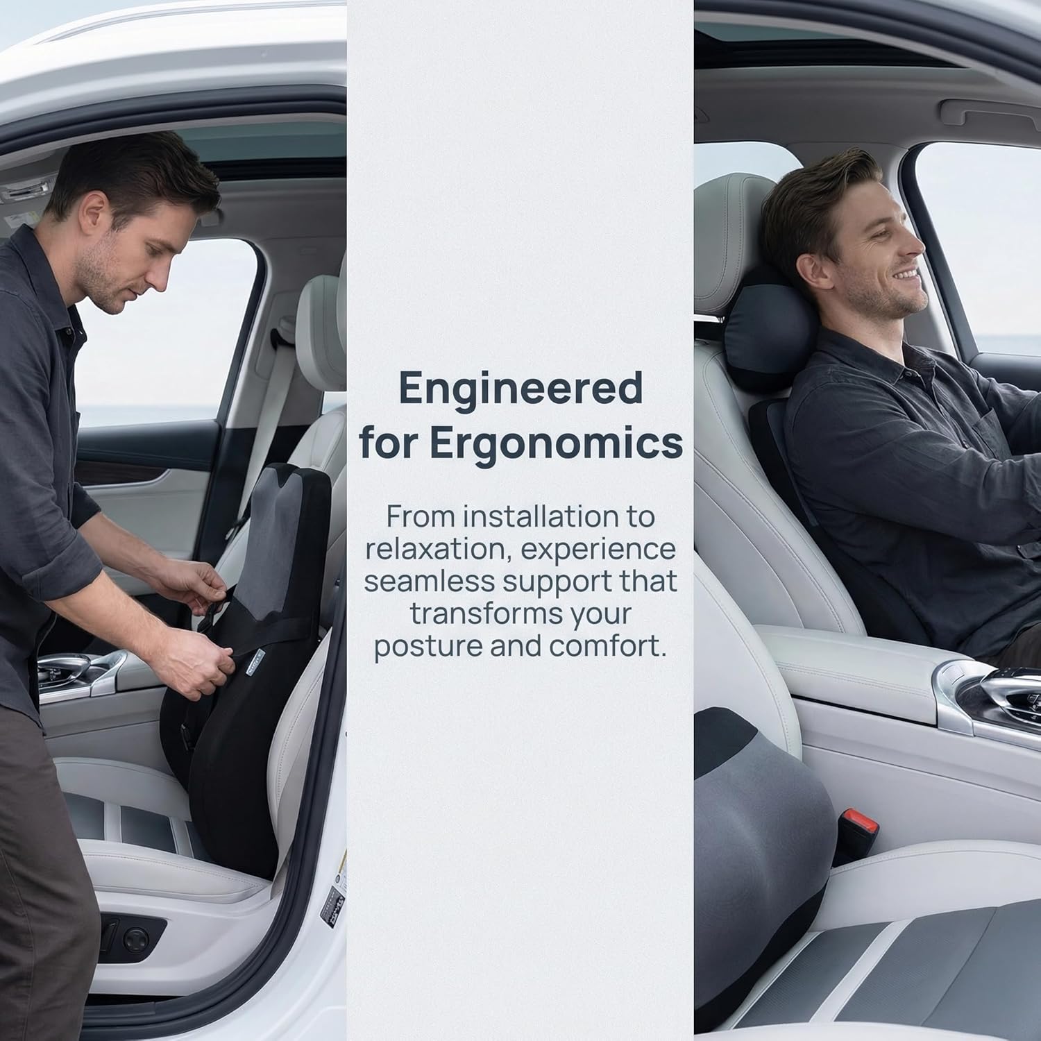 Lendenkissen-Set mit Kopfstütze, Memory-Schaum, Lendenkissen, Schmerzlinderung im unteren Rücken, Auto-Rückenkissen, Lendenwirbelstütze, ergonomisches Rückenstützkissen für Auto, Büro, Zuhause – Bild 6