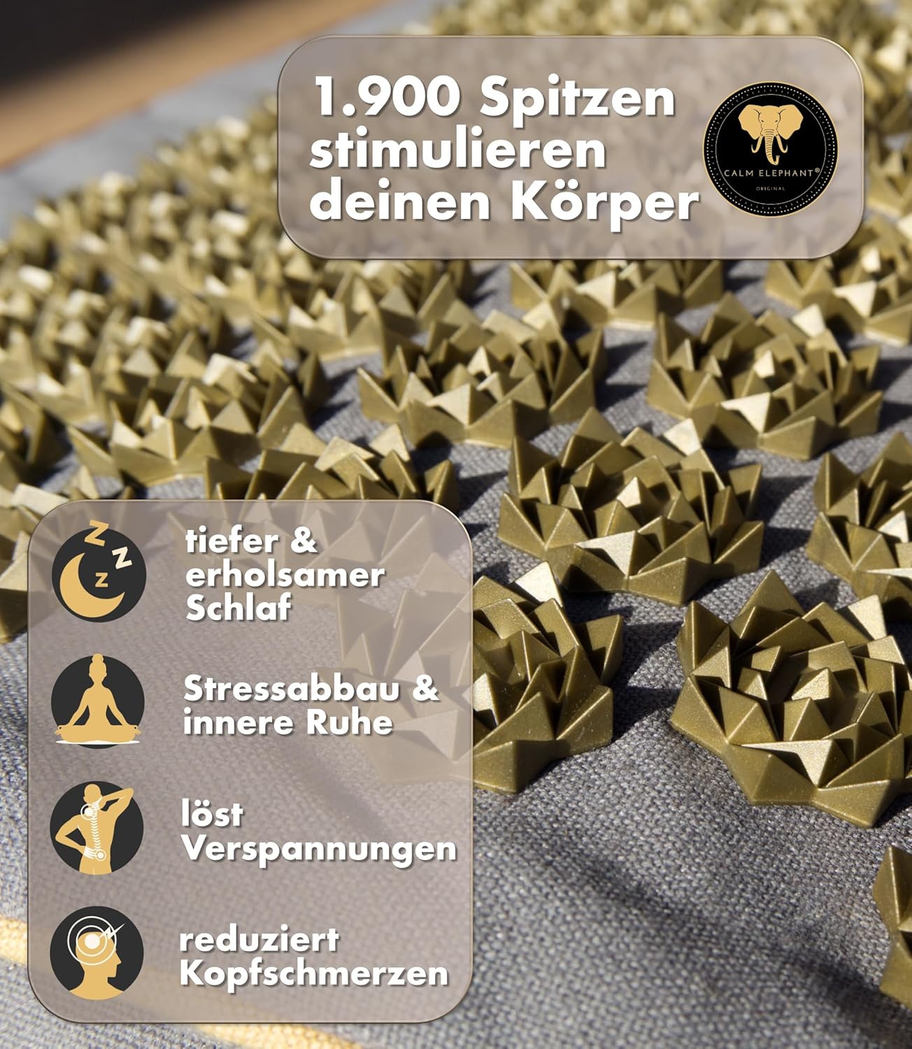 CALM ELEPHANT ORIGINAL 2-in-1 Akupressurkissen mit Wärmefunktion, Nackenrolle, Nackenkissen, Kniekissen, Lagerungsrolle, Fußstütze Schreibtisch, ideale Ergänzung zur Akupressurmatte mit Kissen, grau – Bild 2