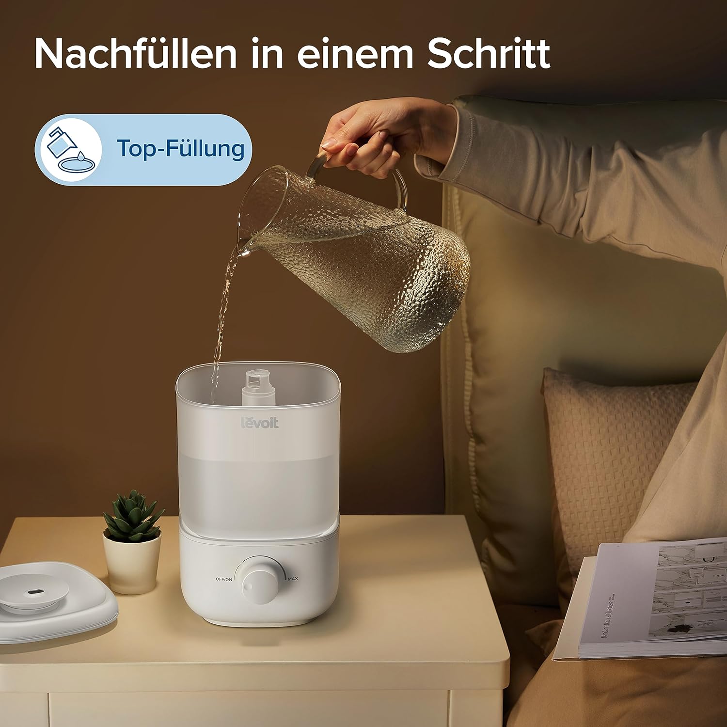 Levoit Schlafzimmer-Luftbefeuchter, 23 dB leiser Luftbefeuchter, Top Fill für Baby, bis zu 25 Stunden, Raumbefeuchter mit 360 Grad drehbarer Düse für Kinderzimmer, Pflanzen, Autoabschaltung, 2,5 l, weiß – Bild 4