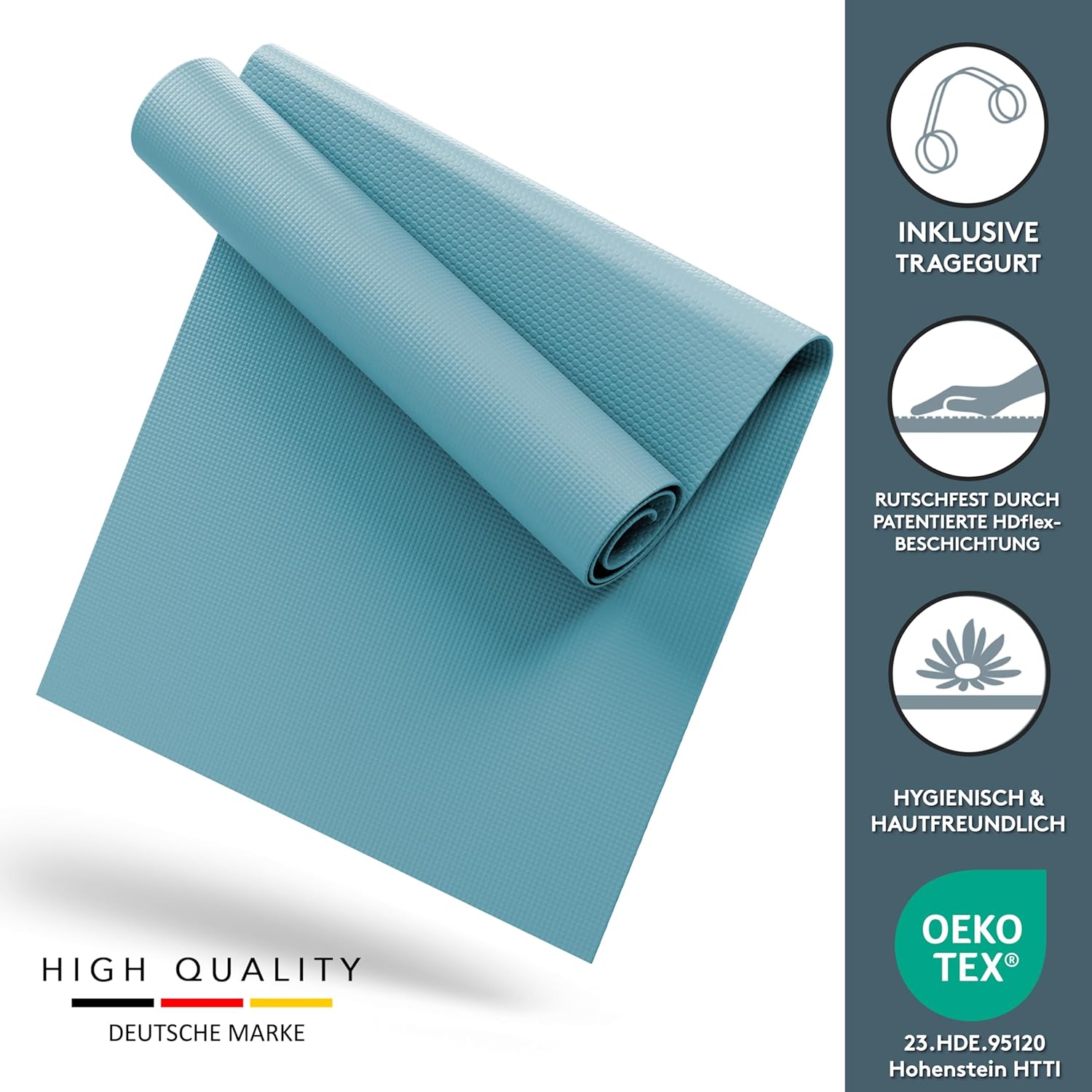 LILENO SPORTS Yogamatte (180x60cm) inkl. Tragegurt - Sport- und Yogamatte extra rutschfest in 4 mm Dicke - Gymnastikmatte und Fitnessmatte für Workout und Yoga - Sportmatte für Zuhause – Bild 6