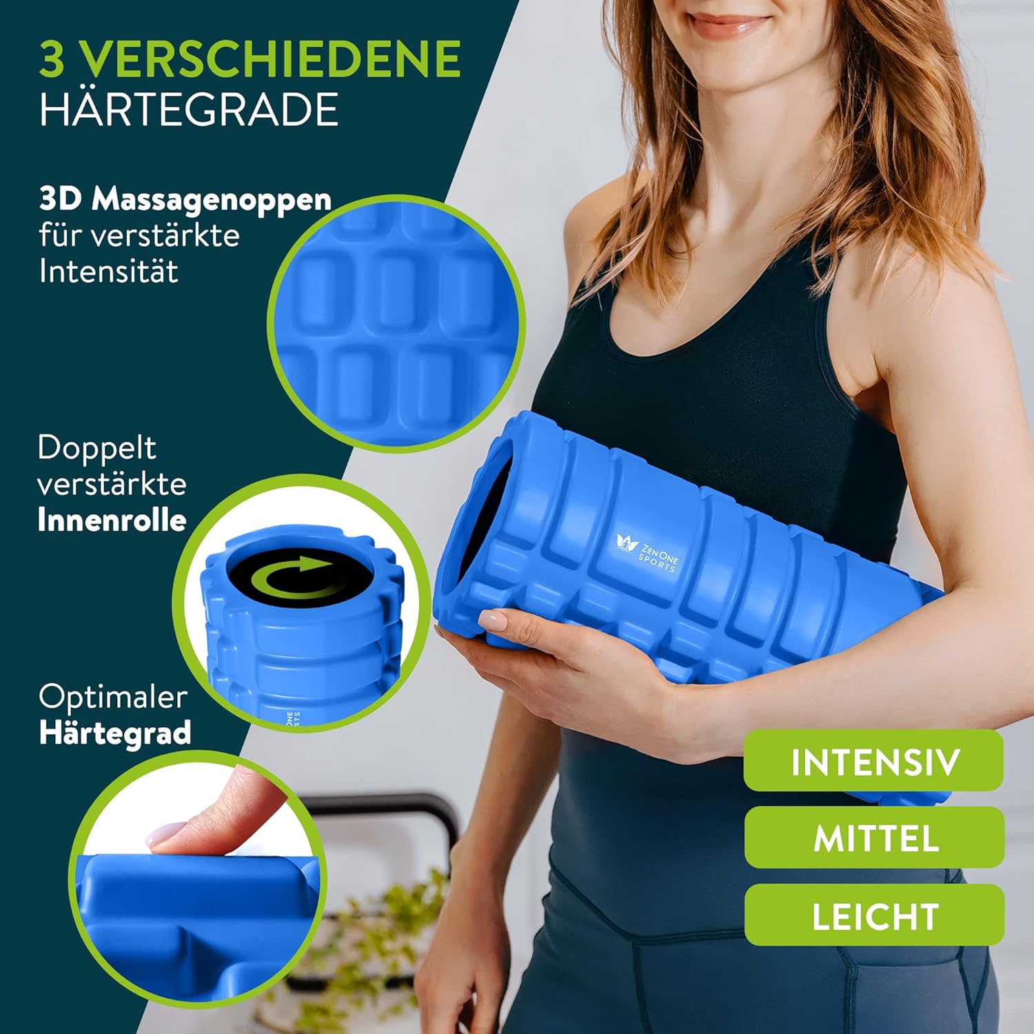ZenOne Sports® Faszienrolle – Ideal für Massage, Rehabilitation & Aktivierung I Massage-Rolle für Wirbelsäule, Rücken, Beine & Mehr I Faszienrolle Wirbelsäule, Foam Roller mit Workout Guide – Bild 3