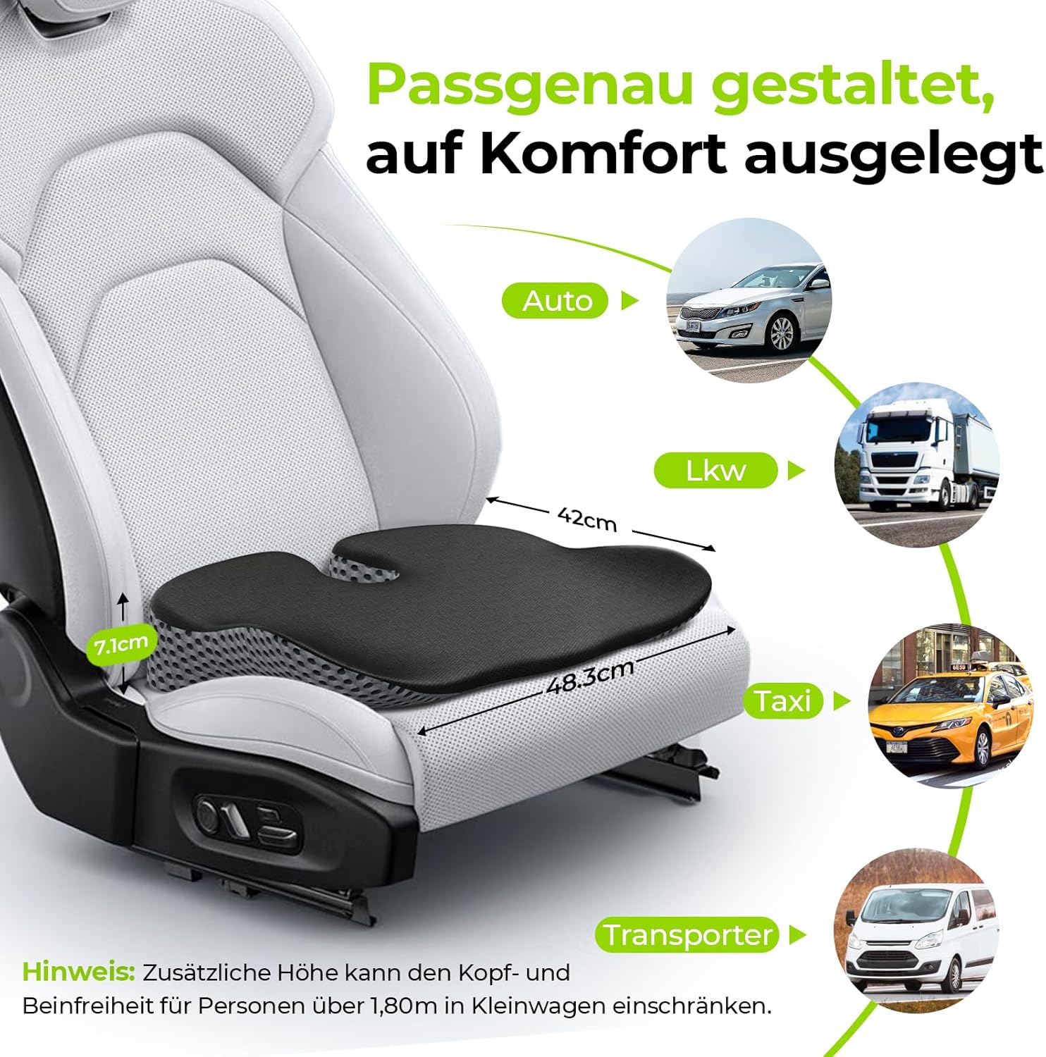 AUVON U-förmiges Auto-Keilkissen mit Sitzerhöhung und Haltungsunterstützung, Memory-Schaum-Sitzkissen zur Linderung von Steißbein-, Rücken- und Ischiasschmerzen, rutschfeste Unterseite – Bild 7