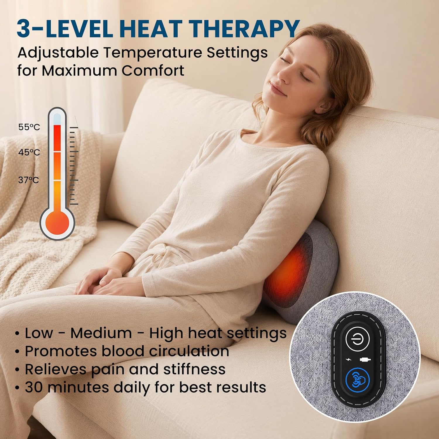 3-in-1-Rückenmassagegerät, Schulter-Massagegerät, Nackenmassagegerät mit Wärme, Vibrationsmassage und Wärmekompresse, intelligentes Massagegerät, für Nacken, Schultern, Rücken – Bild 4