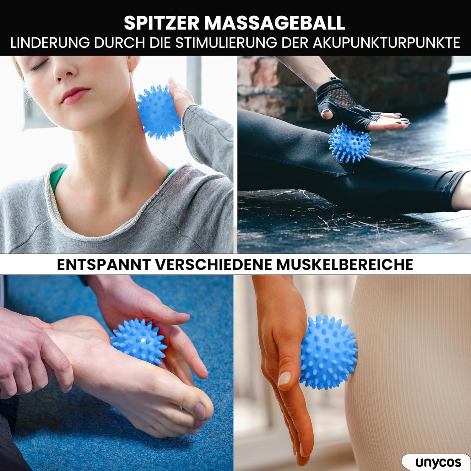 unycos - Faszienrolle 【PP/EVA】5-in-1-Set, Muskelmassagerolle/Schaumstoffrolle, die 120 kg trägt, Fitness-Widerstandsband, Massageball, Rehabilitationsstab, Formseil und Aufbewahrungstasche (blau) – Bild 7