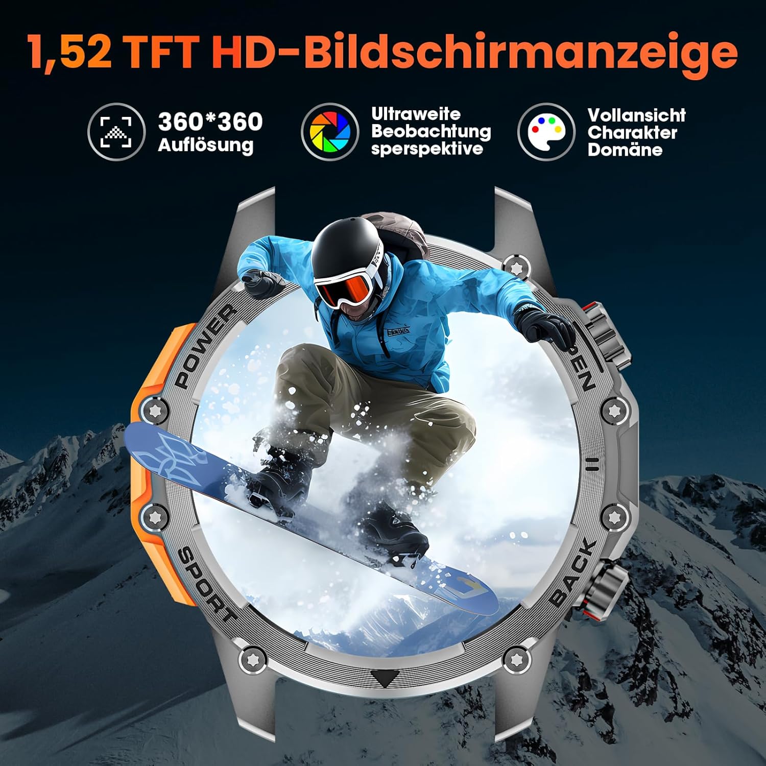 Herren Smartwatch 1,52 Zoll HD Smart Watch mit 500 mAh langer Akkulaufzeit, 114+ Sportmodi, Fitnessuhr im Militärstil mit Herzfrequenz/Schrittzähler/Schlafmonitor/Taschenlampe, Android iOS Herrenuhren – Bild 3
