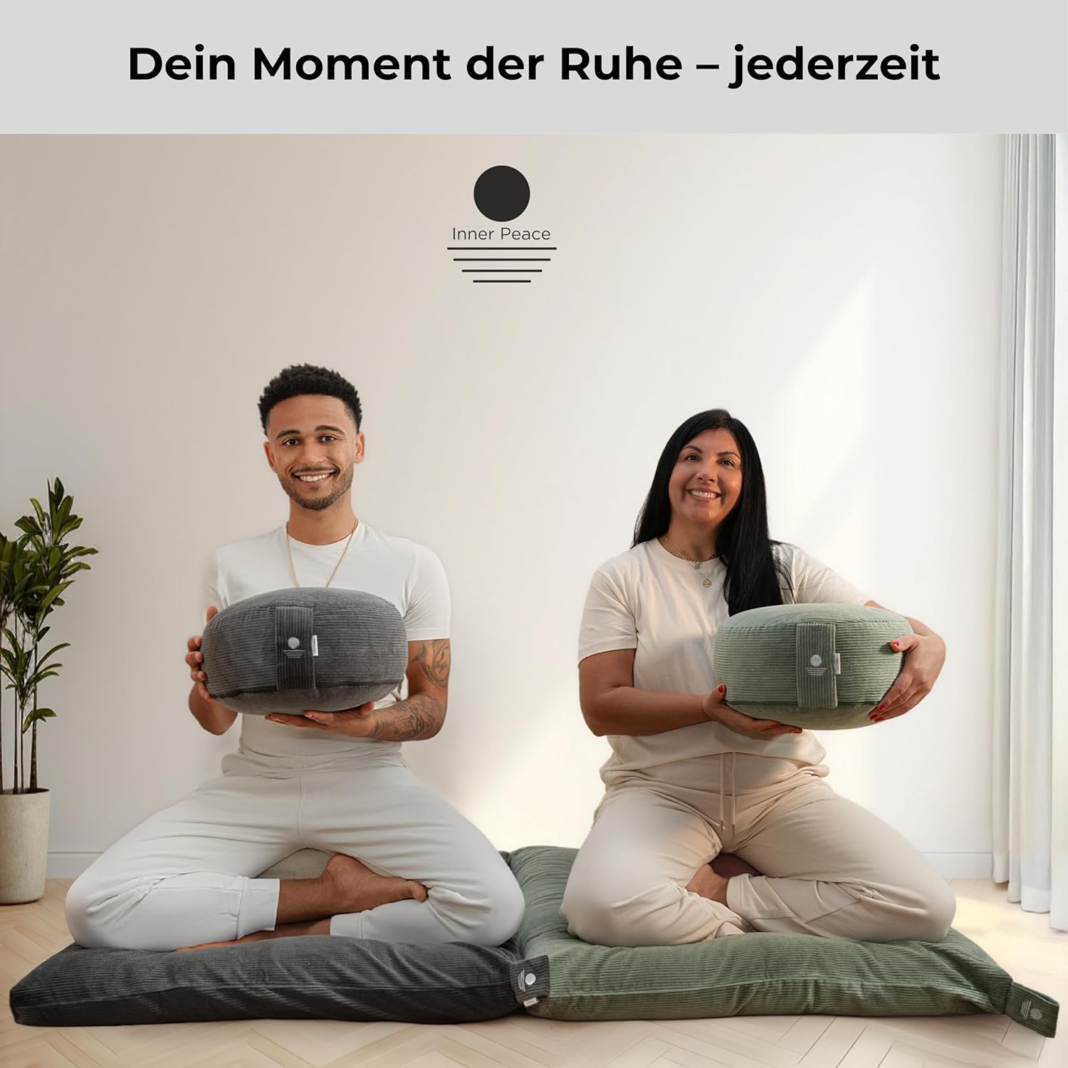 Inner Peace Yogakissen Rundschnur 33 x 16 cm XL Meditationskissen rund Bio-Baumwolle & Bio-Dinkel-Füllung Yogakissen Sitzkissen Made in Germany (Salbeigrün) – Bild 5