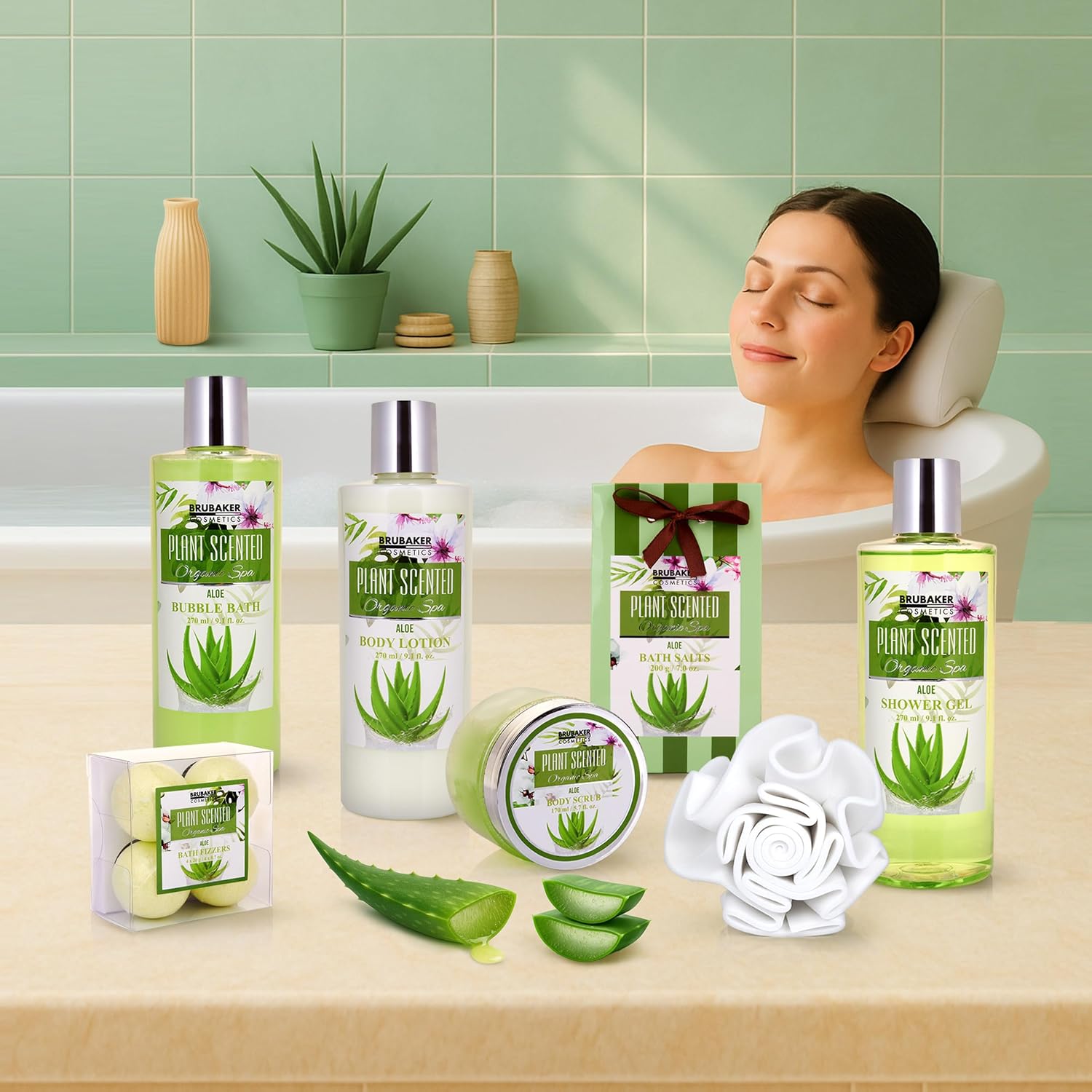 Brubaker Cosmetics Bade- und Duschset – Duft Aprikose, Granatapfel und Aloe Vera – 11-teiliges Geschenkset im Weidenkorb – Bild 6