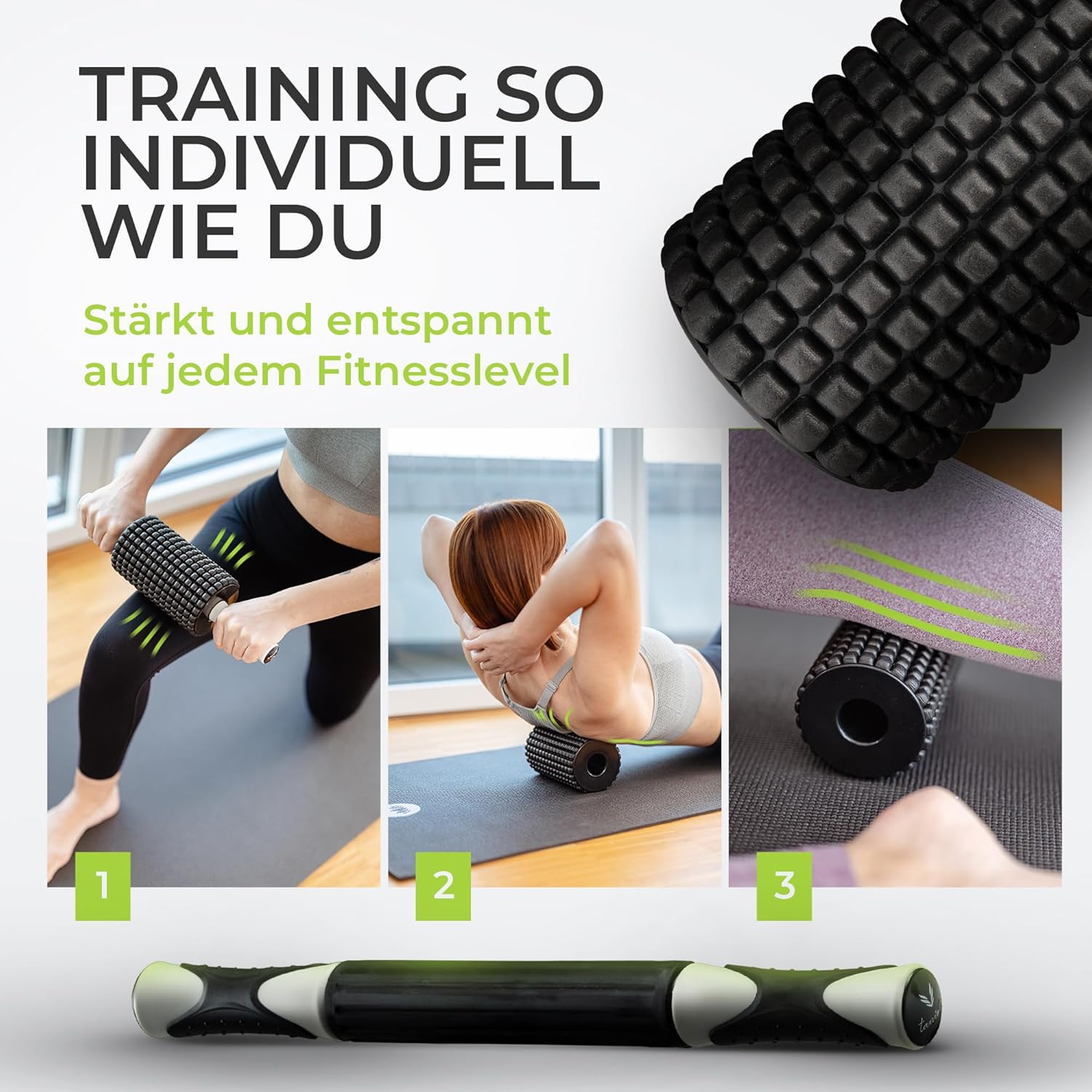 Faszienrolle 2-in-1 – Bauchrolle & Massagerolle | Rücken & Wirbelsäule schnell entspannen | Oberschenkelrolle, Beinrolle und Rückenrolle | Effektive Massage und Muskelregeneration für Sportler – Bild 4