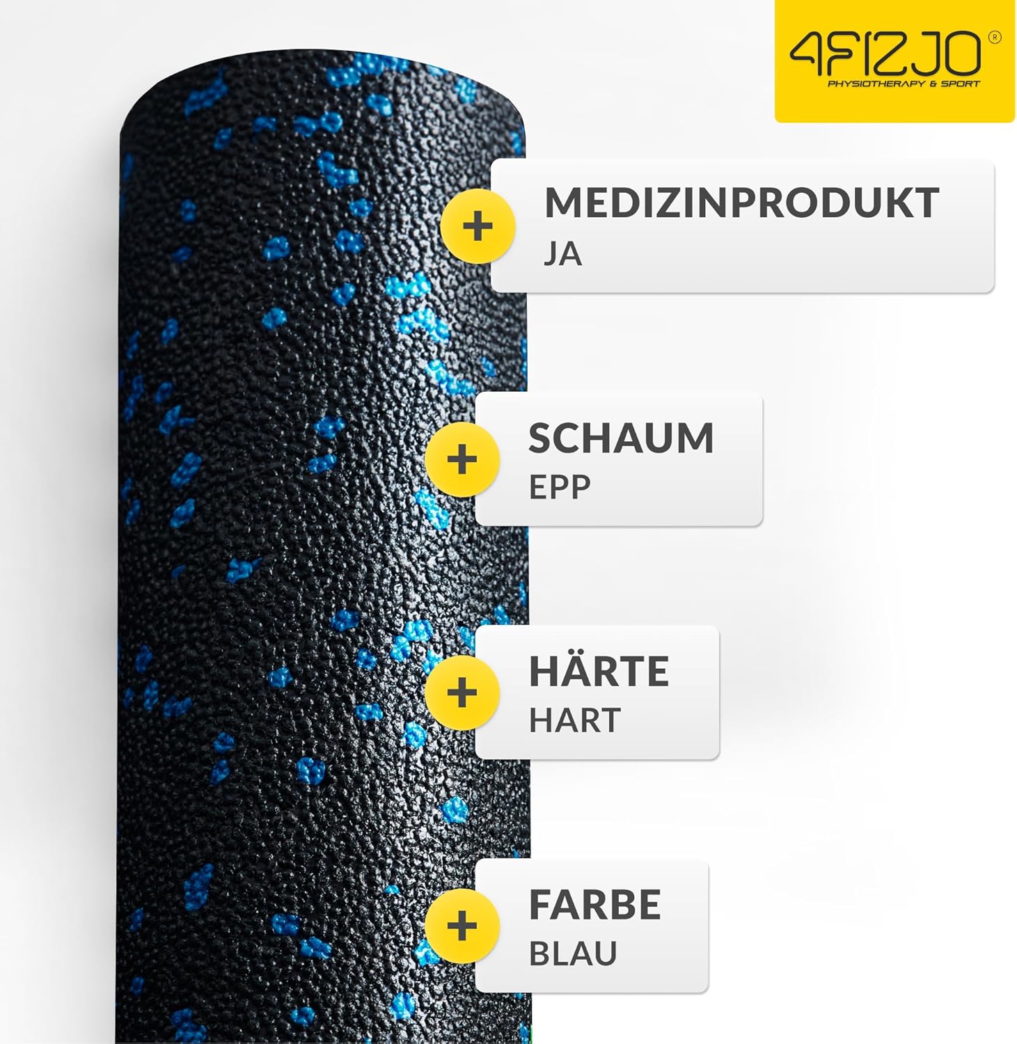 4FIZJO Faszienroller Schaumstoff, Durchmesser 5,5 cm, Länge 15 cm, Massagerolle, Rückenrolle, Fitnessrolle, leicht, hart, Schaumstoffrolle, Faszientraining, Massagetraining, Schwarz/Blau – Bild 7