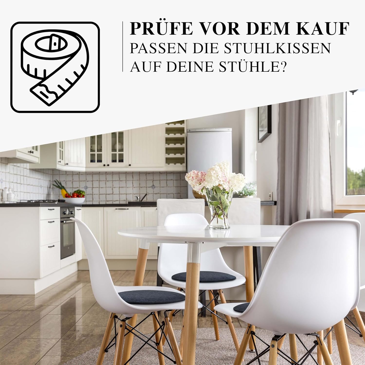 4er-Set Stuhlkissen rund 33 cm – rutschfest & gemütlich – Sitzkissen aus Filz rund | für Stuhl, Bank, Hocker etc. (Dunkelgrau) – Bild 5