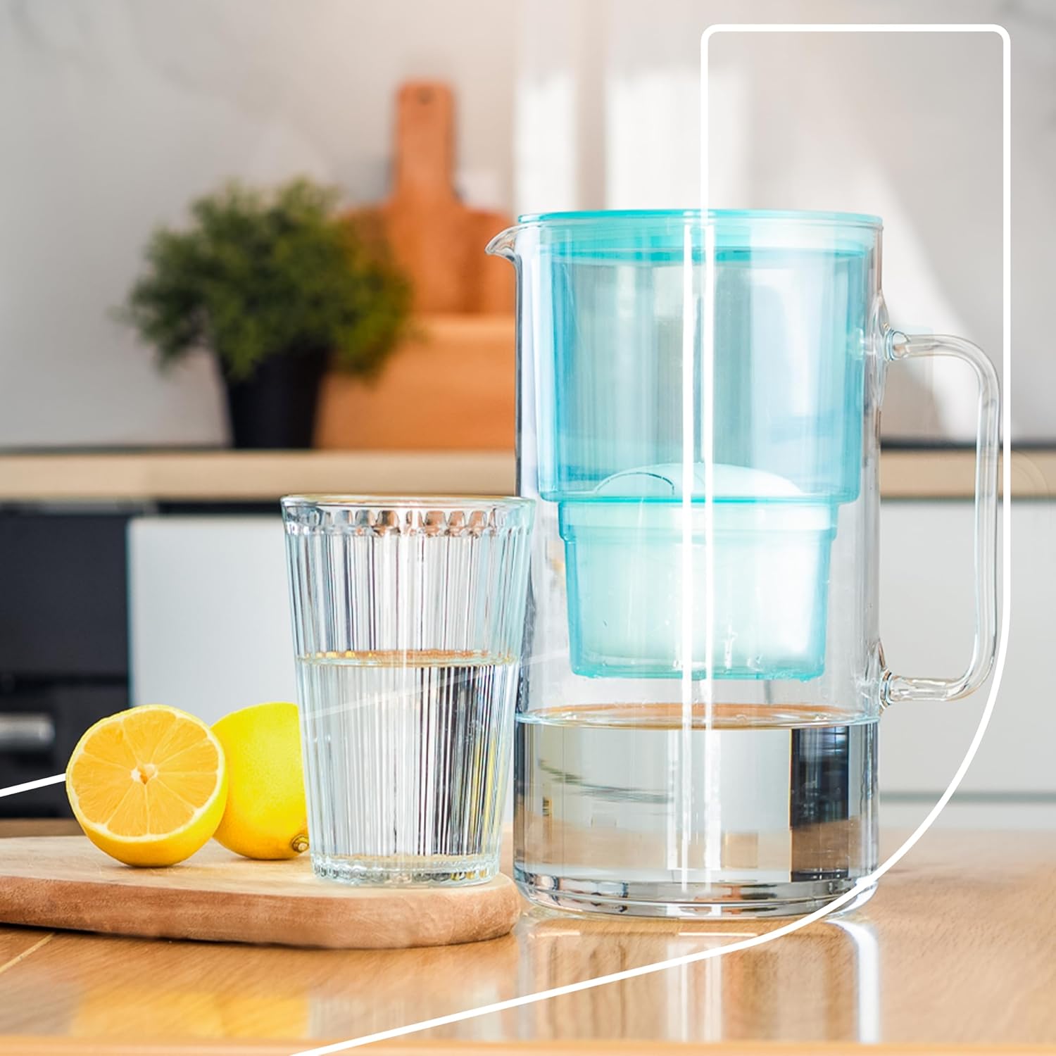 Wessper Wasserfilterkrug Glas 3 L, Set Wasserkrug und 2 Filterkartuschen, kompatibel mit Brita Maxtra, Wasserkaraffe für Trinkwasser mit Ersatzfilter – Mint – Bild 9