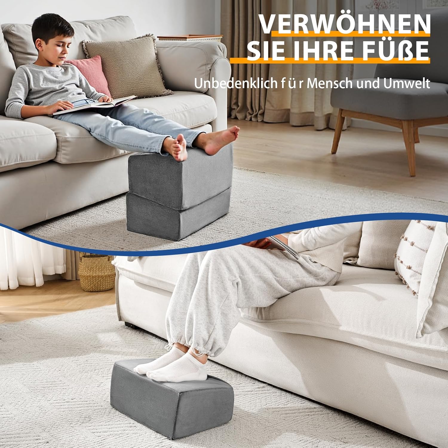 Fußstütze für unter dem Schreibtisch im Büro, höhenverstellbarer Fußhocker für Bürostuhl & Gaming-Stuhl, ergonomisches Fußkissen, Schreibtisch-Fußhocker mit waschbarem Bezug für Zuhause (grau) – Bild 8