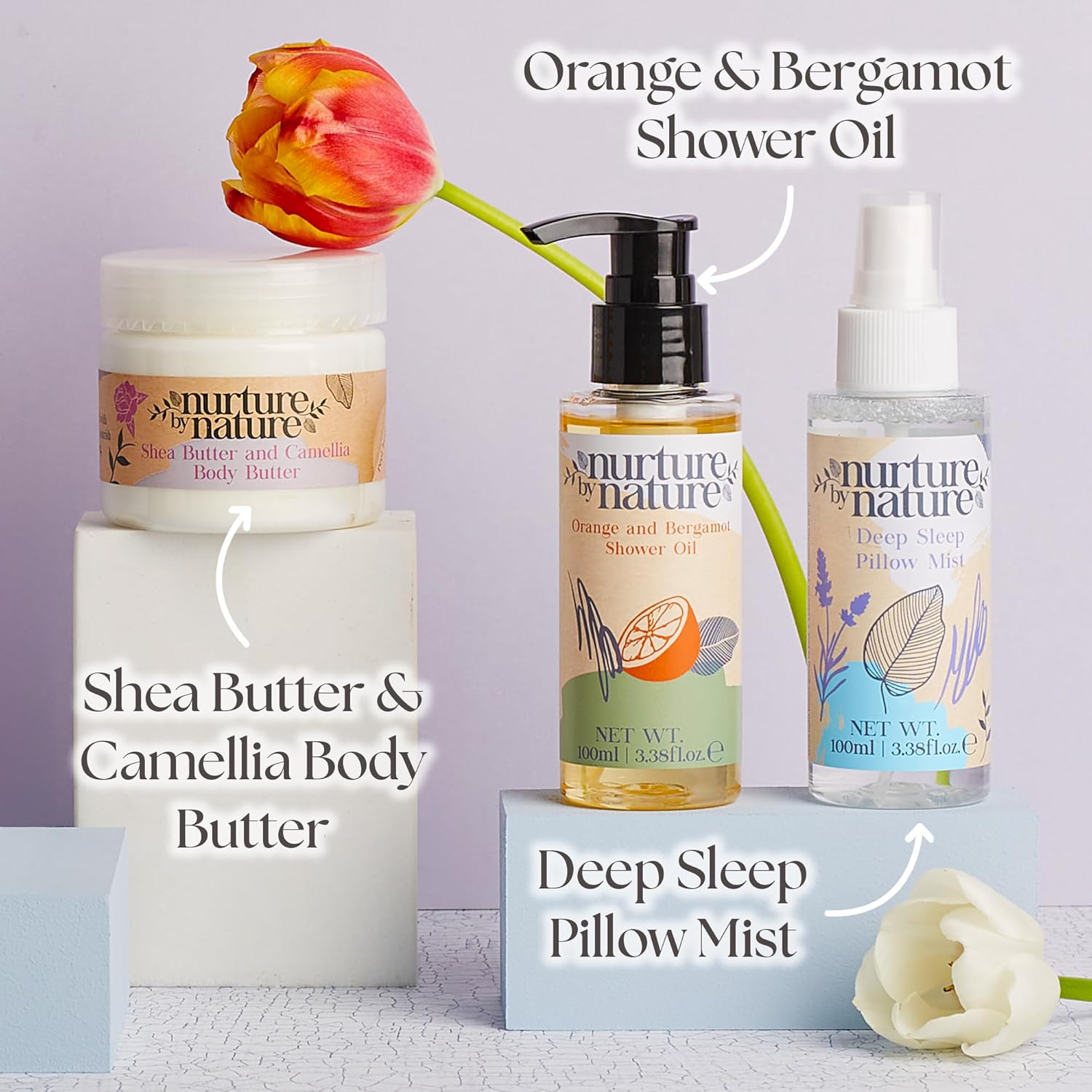 Nurture by Nature Wellness-Geschenkset für Frauen – 6-teiliges Bade- und Beauty-Set mit Körperbutter, Duschöl, Kissenspray, Badesalz und Schlafmaske – ideal für Weihnachten, Muttertag und Geburtstage – Bild 3