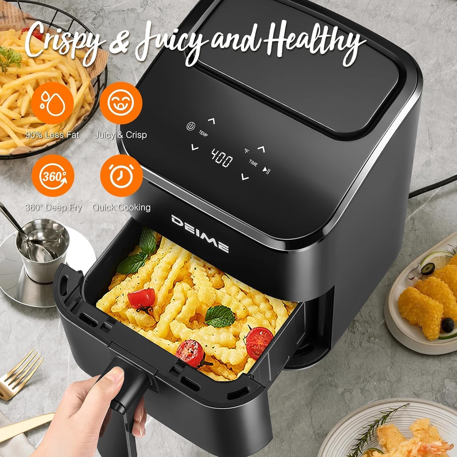 DEIME Heißluftfritteuse, 2,5 l, klein, digital, Airfryer, platzsparend, kompakt zum Backen, Aufwärmen, Braten für schnelle und einfache Mahlzeiten, Mini, kompakt und leise (schwarz) – Bild 4