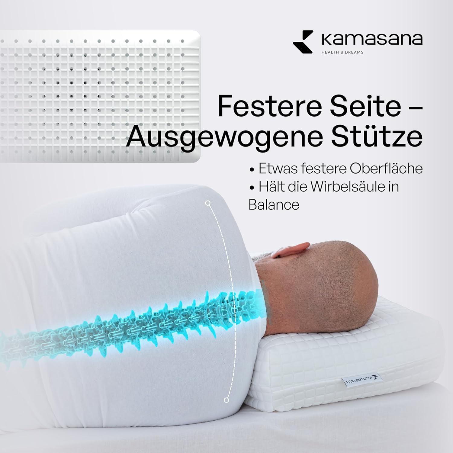 Seitenschläferkissen 40 x 80 cm, Höhe 16 cm – Orthopädisches Nackenstützkissen – Memory-Schaum-Kissen – ergonomisches Kissen mit weicher und fester Seite – Bild 4