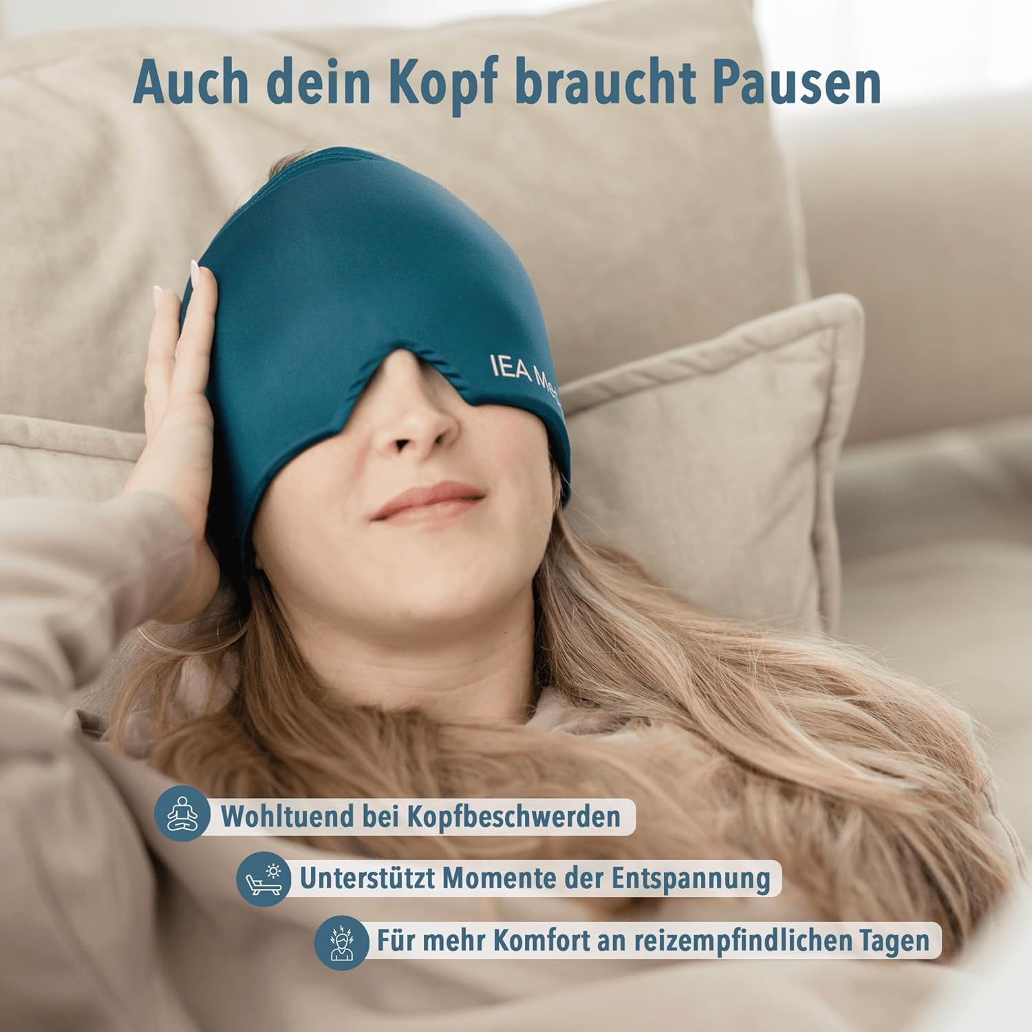 IEA Medical Migränemaske Doppelpack – 360° Gel Kühlmaske & Wärmemaske gegen Migräne, Einheitsgröße, Kopfschmerzmütze, Schlafmaske, kühlend, Kühlmütze Migräne, kühlende Kopfmaske – Bild 2