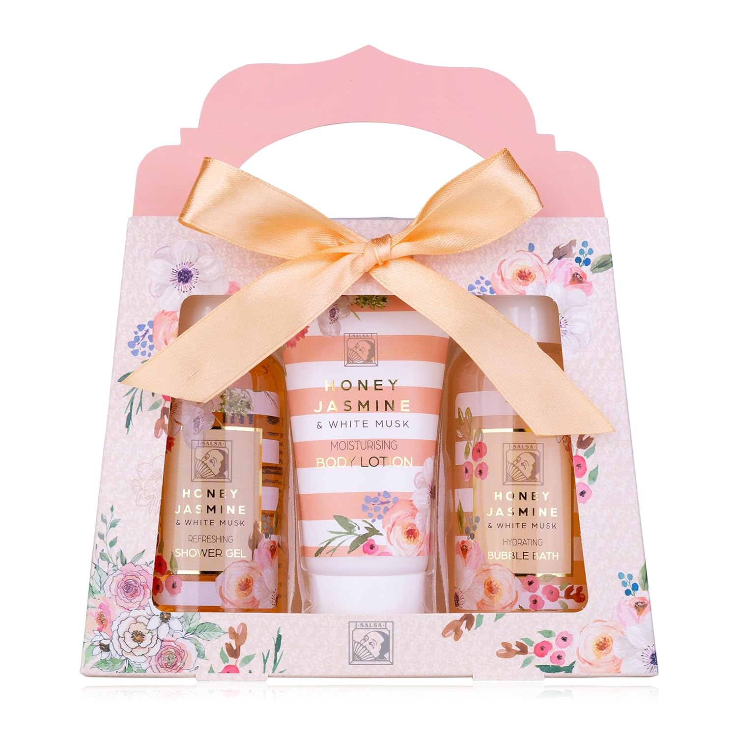 Accentra Damen-Duschset Honey Jasmine in schöner Geschenkbox – 3-teiliges Pflegeset mit Duschgel, Bodylotion und Schaumbad – Wellness-Geschenkset für Geburtstag und Valentinstag