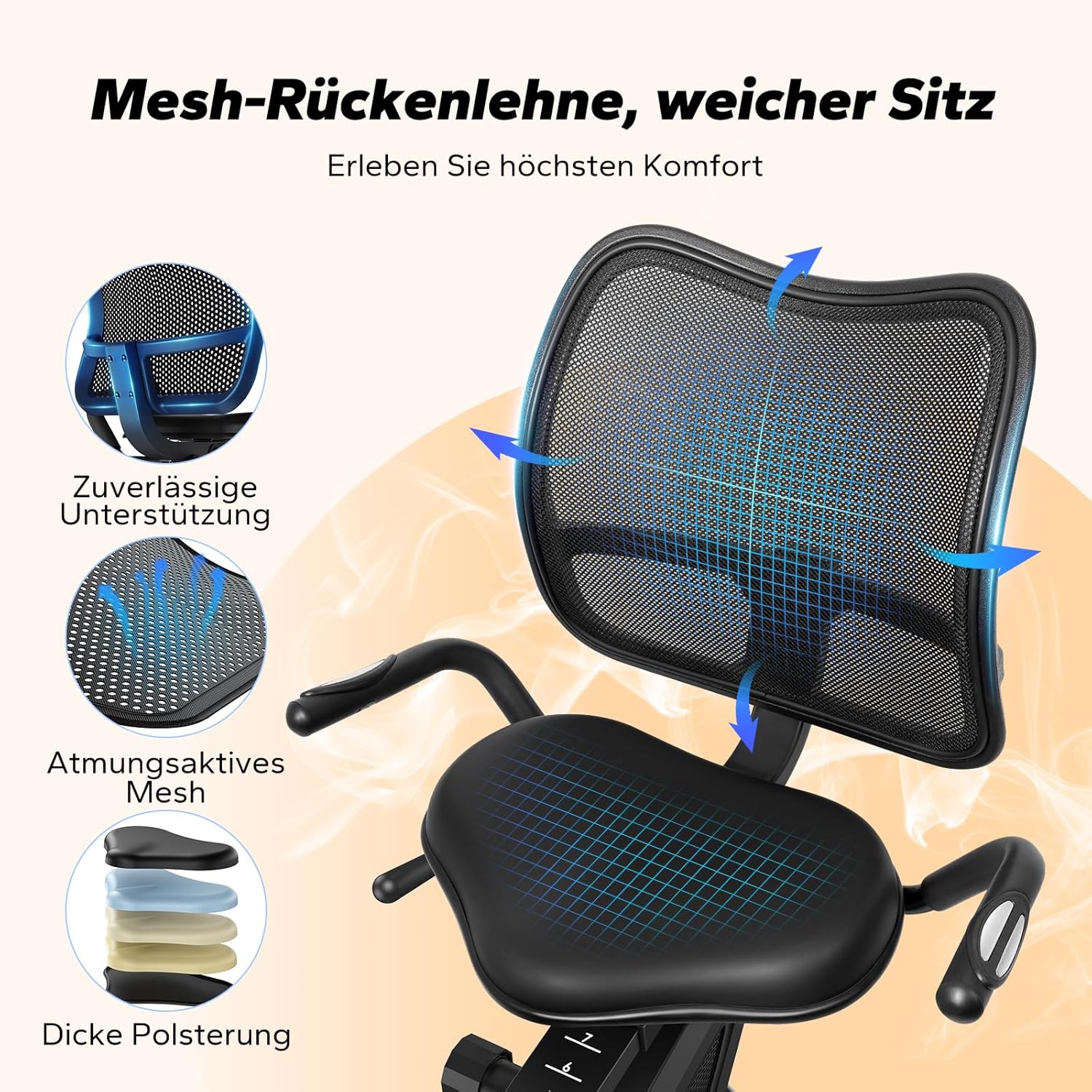 MERACH Liege-Heimtrainer für zu Hause mit 8 einstellbaren Widerstandsstufen, leichter kommerzieller Heimtrainer mit Smart Bluetooth, exklusiver App-Konnektivität, LCD-Display, Herzfrequenzsensoren – Bild 3