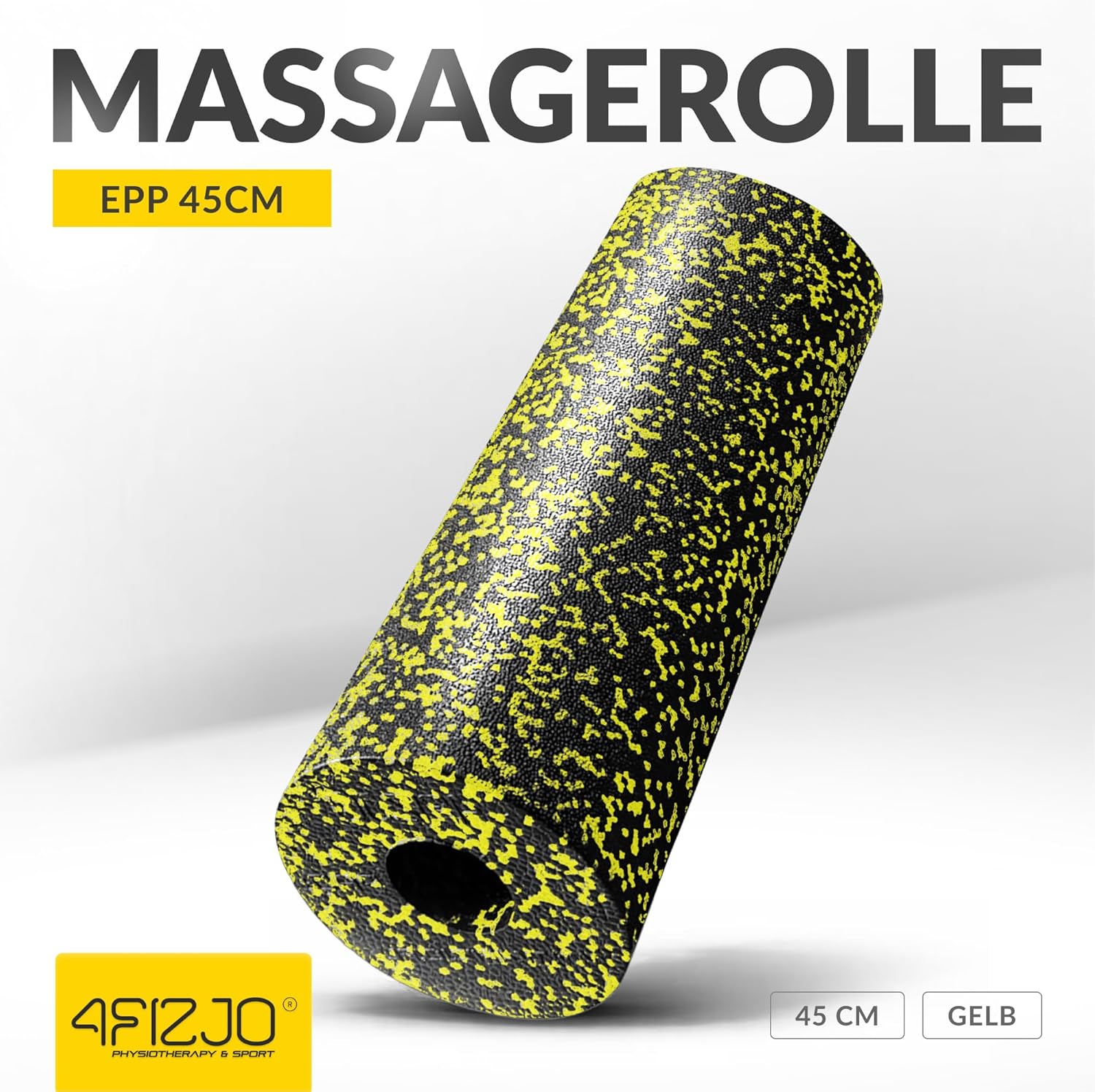 4FIZJO Faszienrolle Schaumstoff, Durchmesser 14,5 cm, Länge 45 cm, Massagerolle, Rückenrolle, Fitnessrolle, leicht, hart, Schaumstoffrolle, Faszientraining, Massagetraining, Schwarz/Gelb – Bild 11