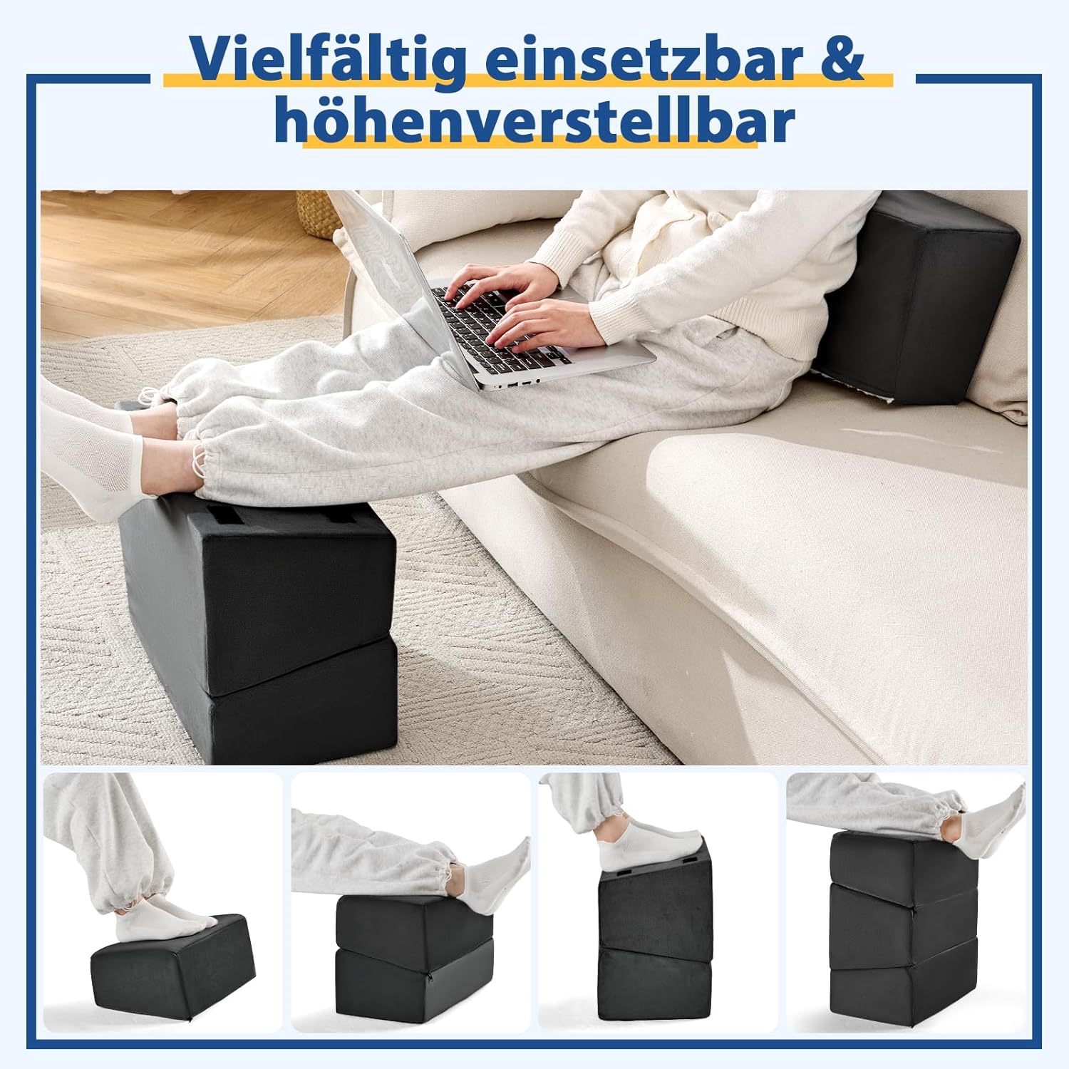 Fußstütze unter dem Schreibtisch, höhenverstellbarer Büro-Fußhocker für Bürostuhl und Gaming-Stuhl, ergonomisches Fußkissen, Schreibtisch-Fußhocker mit waschbarem Bezug für Zuhause, Fußstützenkissen – Bild 4