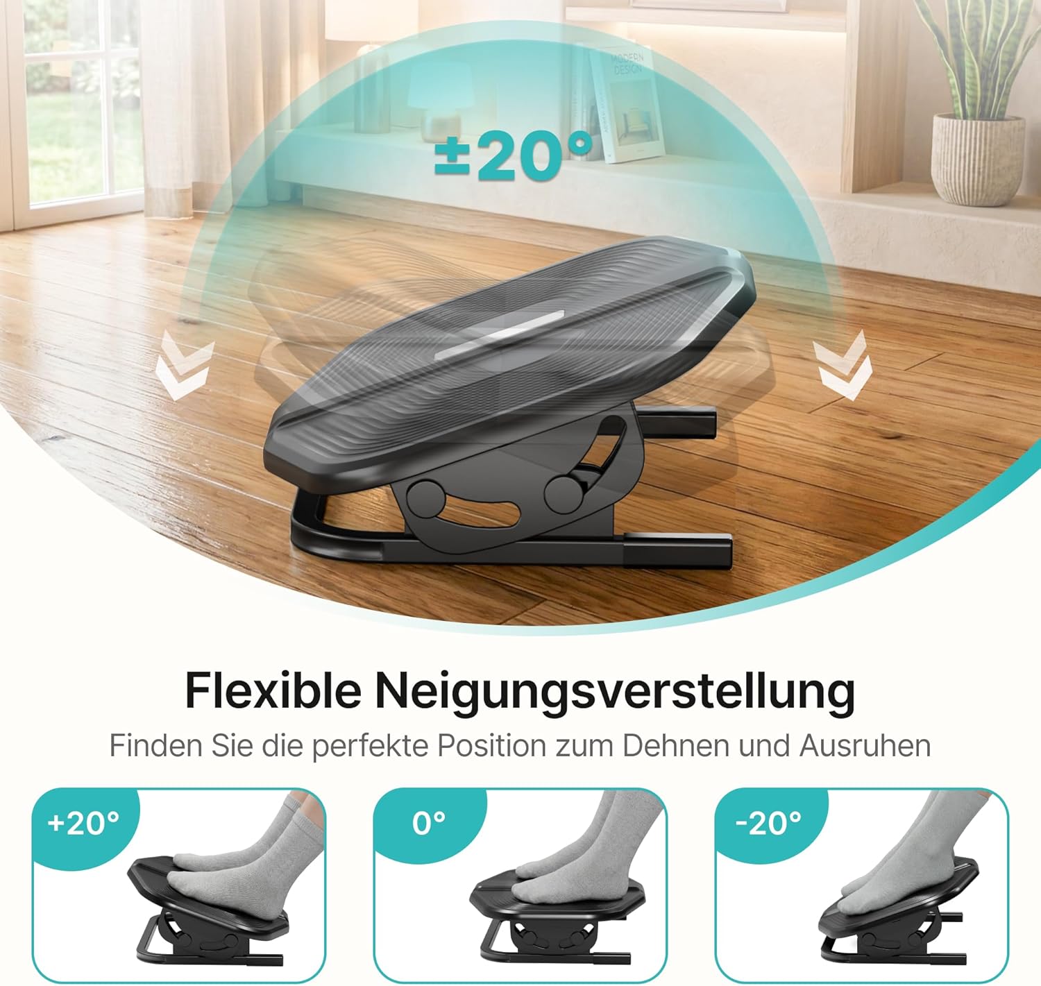 PEGZONE Tischfußstütze, einstellbare Fußstütze mit Massageoberfläche für den Büro- und Arbeitsplatz, 20-Grad-Einstellbarkeit ohne Verriegelung für zu Hause und Büro – Bild 2