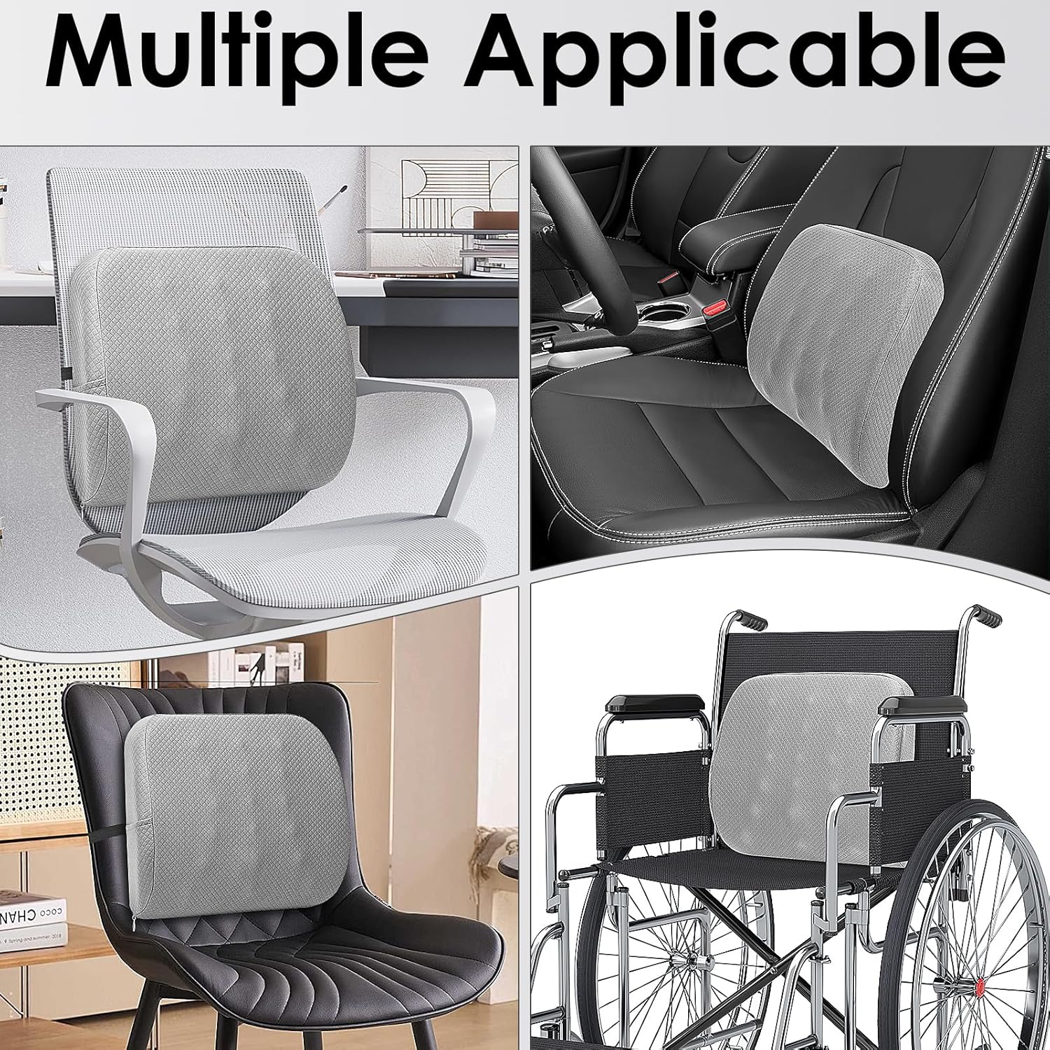 Auto-Lendenkissen, Memory-Schaum-Lendenwirbelstützkissen, Autositz-Rückenkissen, ergonomisches Rückenkissen für Auto, Zuhause, Büro, Rollstuhl, Grau – Bild 7