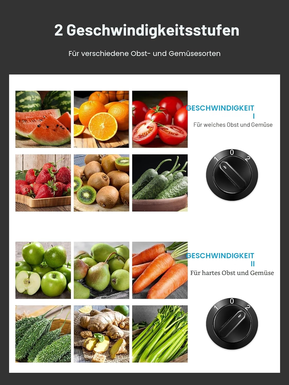 Entsafter für Gemüse und Obst, Zentrifugal 72 mm Einfüllöffnung, 800 W stabile Leistung, schnelles Entsaften, Zentrifugal, leicht zu reinigen mit Bürste, BPA-frei (schwarz, 800 W) – Bild 3