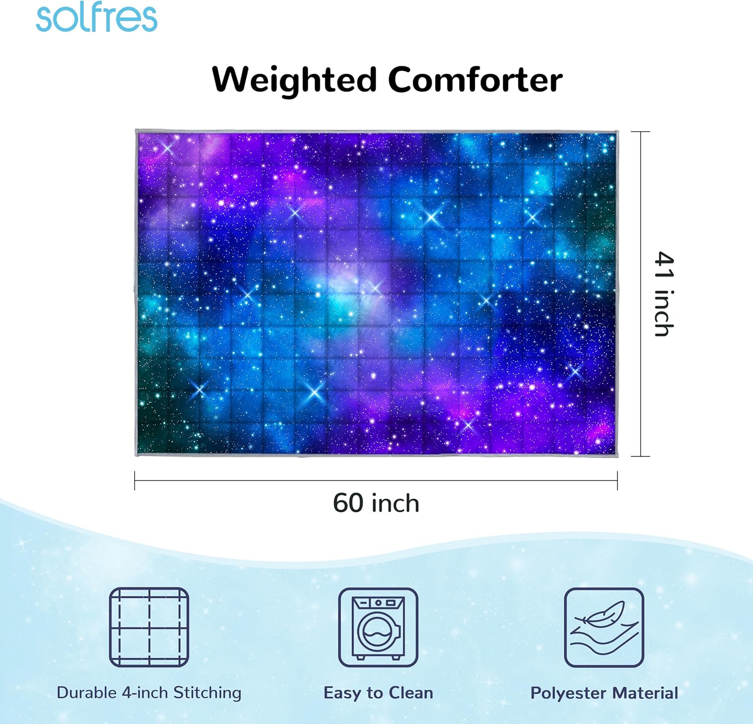 Solfres Gewichtsdecke für Kinder, 7 Pfund, 102 x 150 cm, Minky-Druck, schwere Decke, 7 Pfund, für schlafende Kinder und Jugendliche, ultraweich und gemütlich, Sterne, sensorische Gegenstände für Kinder – Bild 3