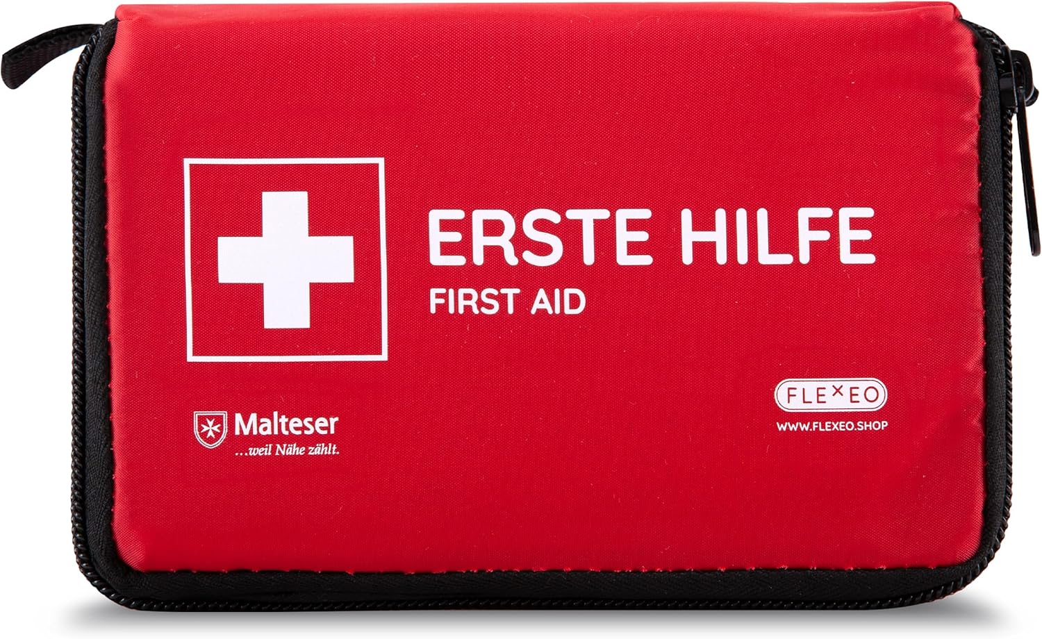 FLEXEO Erste-Hilfe-Set „Essential“ | Kompakte, leichte Tasche für Outdoor, Fahrrad, Wandern und Reisen | Kleine Erste-Hilfe-Tasche für unterwegs und Kinder | Mini-Erste-Hilfe-Kasten, Reiseapotheke