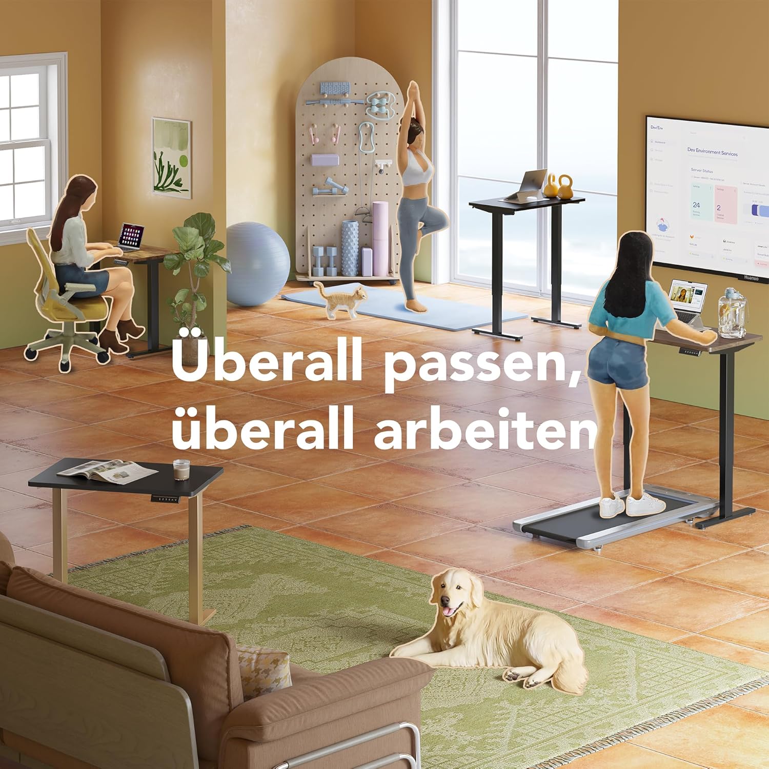 HUANUO Höhenverstellbarer Schreibtisch mit USB-Ladeanschluss 160 x 80 cm, 4 Speicherhöheneinstellungen, elektrischer Schreibtisch für Heimbüro und Computerarbeitsplatz – Bild 8