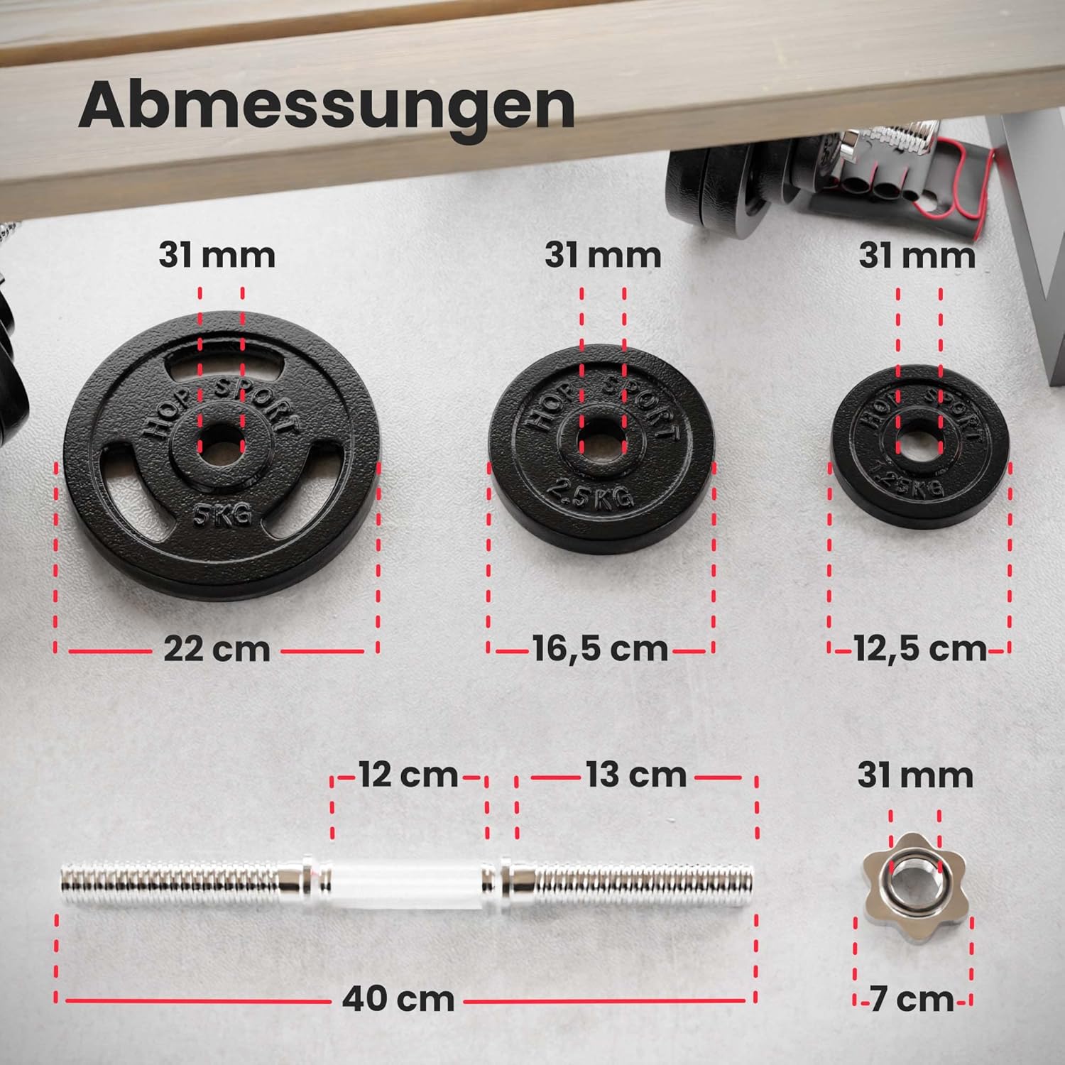 Hop-Sport Guss-Hanteln Set Hanteln 10 kg 15 kg 20 kg 30 kg 40 kg 60 kg Gewichte – Bild 3