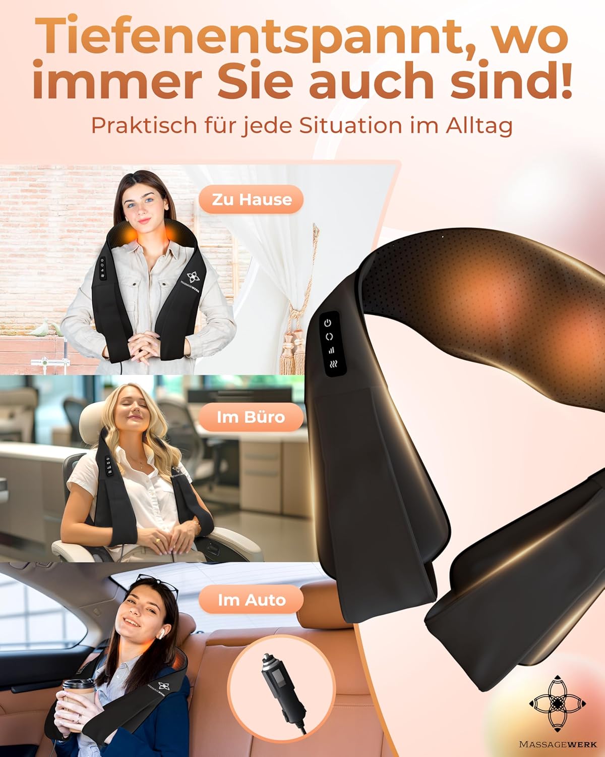 Shiatsu Rücken- und Nackenmassagegerät | Elektrisches Nackenmassagegerät mit Wärmefunktion | Ergonomisch, ideal zur Linderung von Muskelverspannungen und Schmerzen – Bild 7