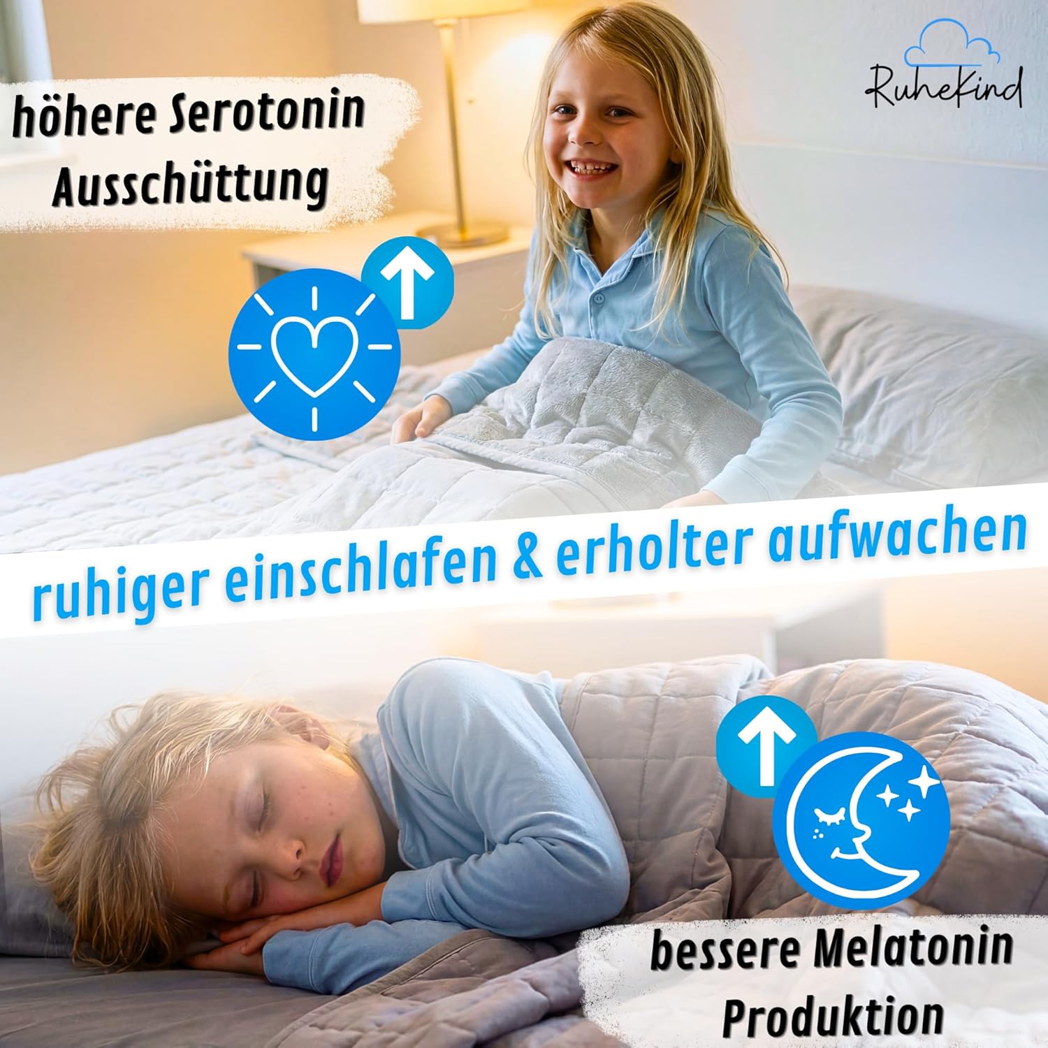Gewichtsdecke Kinder 100 x 135 cm 2,5 kg – Öko-Tex 100 zertifiziert, Therapiedecke Kinder mit 2 Seiten für Winter & Sommer & optimale Gewichtsverteilung – Bild 2