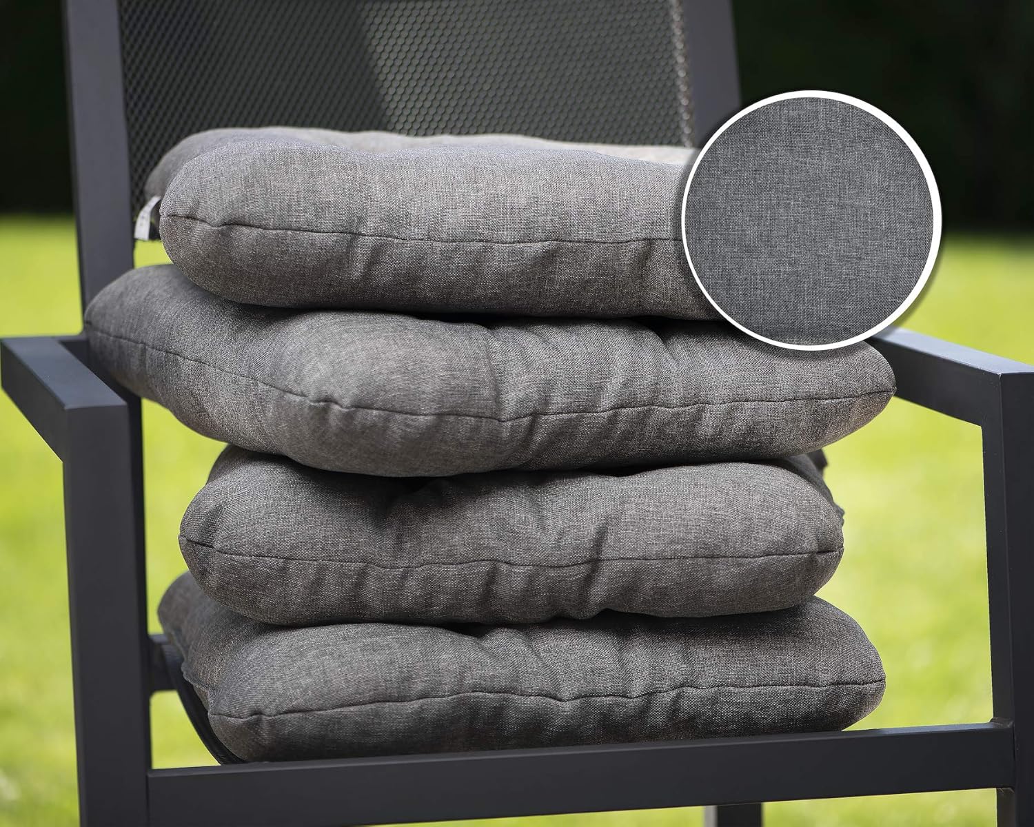 sunnypillow 4er Set Stuhlkissen 45 x 45 cm, bequeme 8 cm Auflage für Stühle/Bänke in Haus und Garten, Sitzkissen, Sitzkissen, Gartenkissen, viele Farben zur Auswahl, Grau – Bild 5