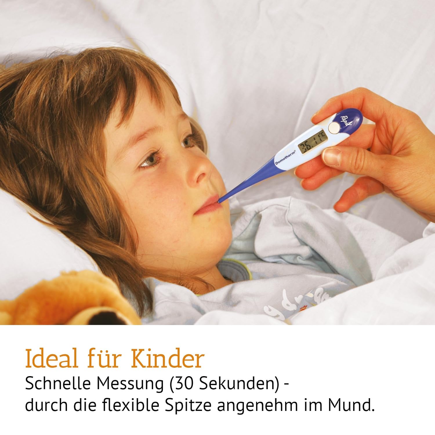 Domotherm Rapid Digitales Fieberthermometer mit 2 Dezimalstellen, Messspeicher, flexibler Spitze, geeignet für Babys und Kinder – Bild 6