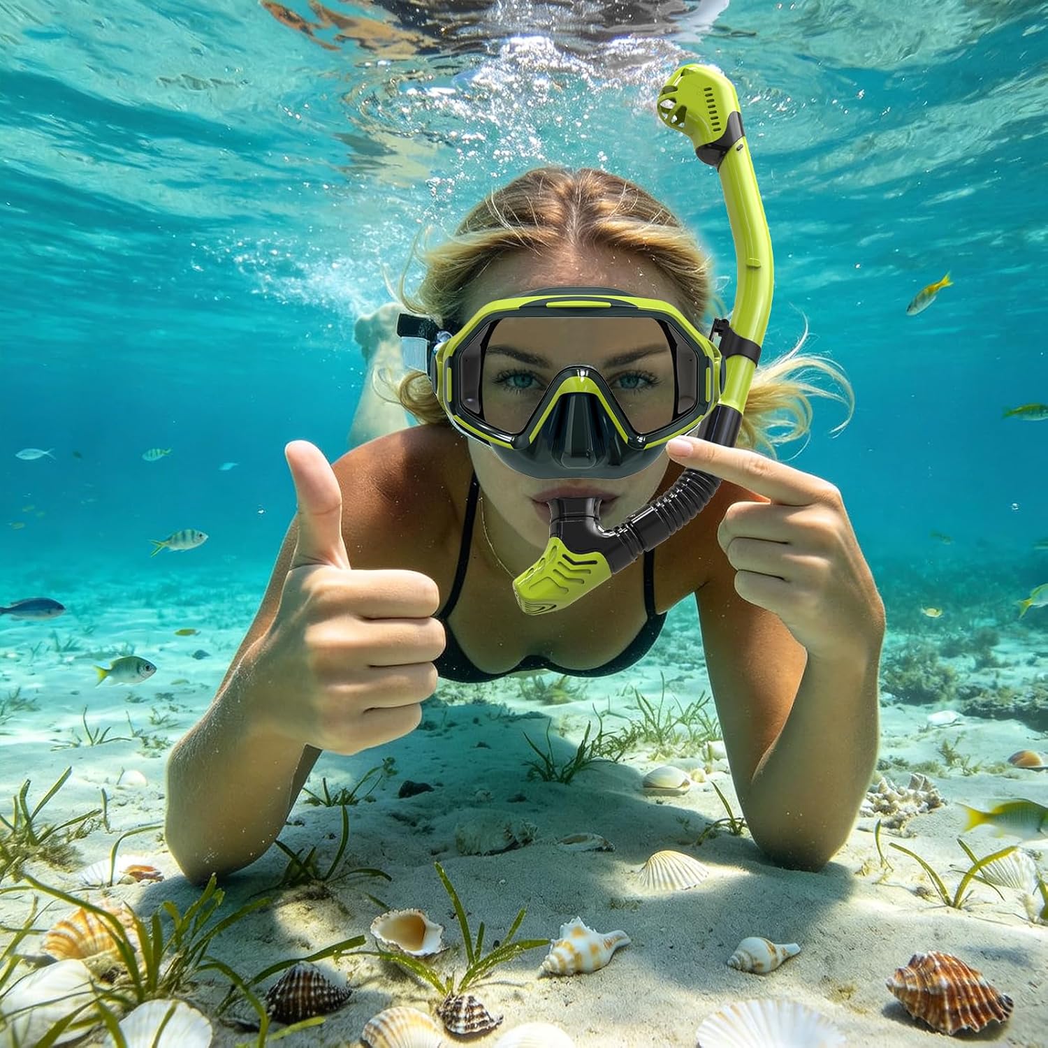 Schnorchel-Set für Erwachsene, Antibeschlag-Schwimmbrille aus gehärtetem Glas und Trockenschnorchel für Damen und Herren, Schnorchelausrüstung zum Schwimmen, Tauchen und Schnorcheln – Bild 7