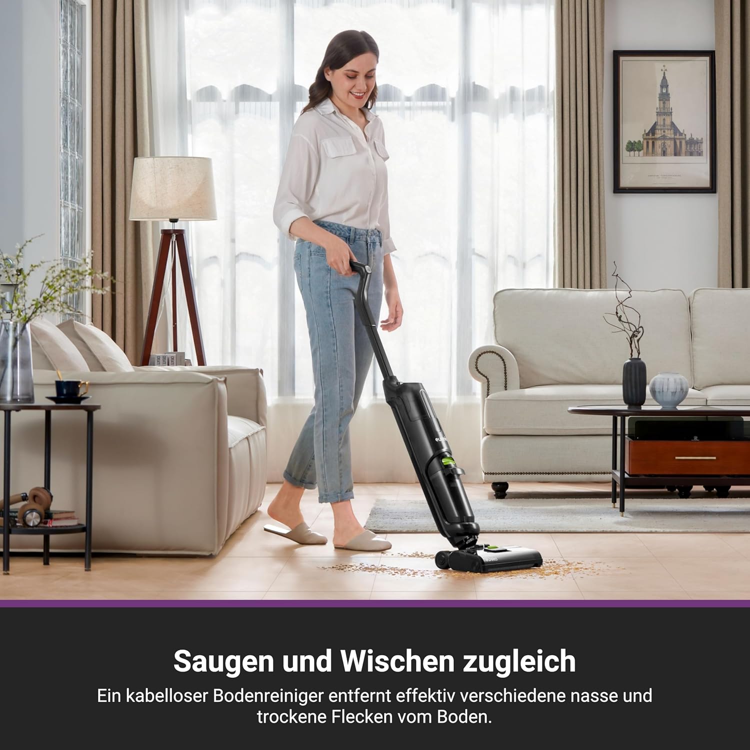 EUREKA NEW400 Nass-/Trockensauger kabellos, intelligenter Nass-Trockensauger mit Dual-Tank-Design, selbstreinigender Bodenreiniger, leichter Wischsauger kabellos für Hartböden, Tierhaare, Essensreste – Bild 2