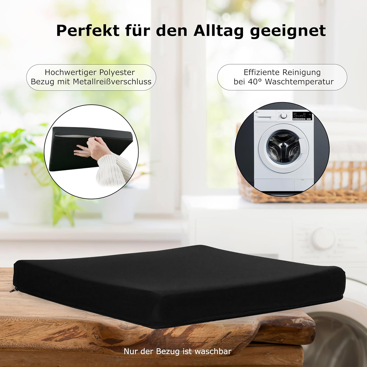 Orthopädisches Anti-Dekubitus-Gelschaum-Sitzkissen 40 x 40 x 5 cm – hergestellt in Deutschland. Ergonomisches und extra kompaktes Sitzpolster (RG 60 (weich) mit Polyesterbezug in Schwarz – Bild 5