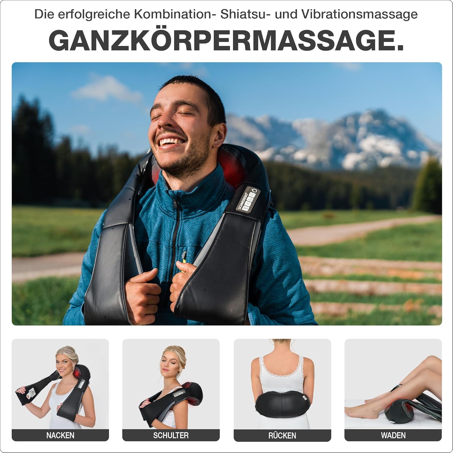 Donnerberg® Das Original Nackenmassagegerät, kabelloses Münchner Samsung Akku-Massagegerät + effektive Vibration, 4D-Shiatsu-Massage, Schulter-Nacken-Langlebiger Akku – Bild 3