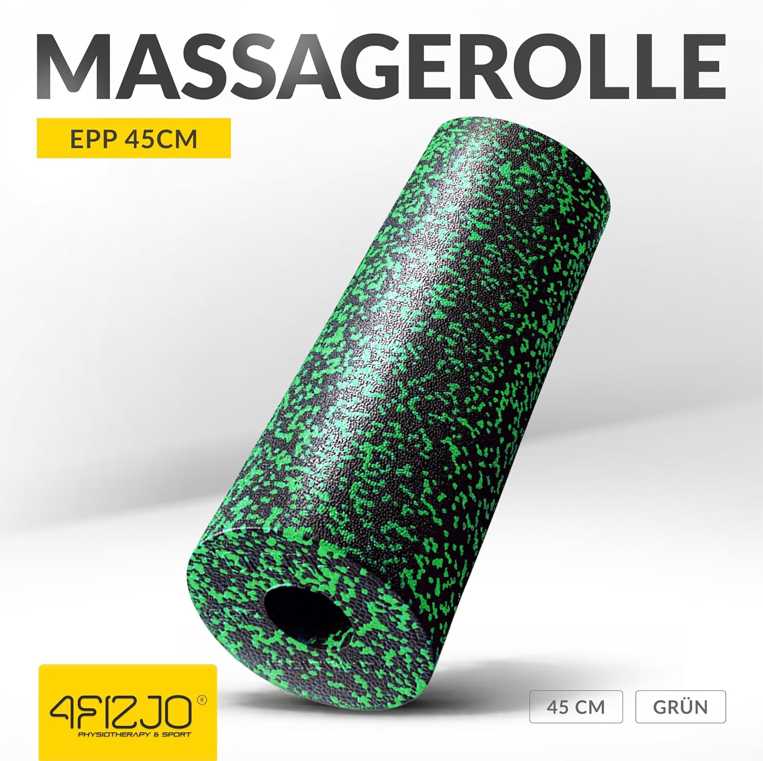 4FIZJO Faszienrolle Schaumstoff, Durchmesser 14,5 cm, Länge 45 cm, Massagerolle, Rückenrolle, Fitnessrolle, leicht, hart, Schaumstoffrolle, Faszientraining, Massagetraining, Schwarz/Grün – Bild 11