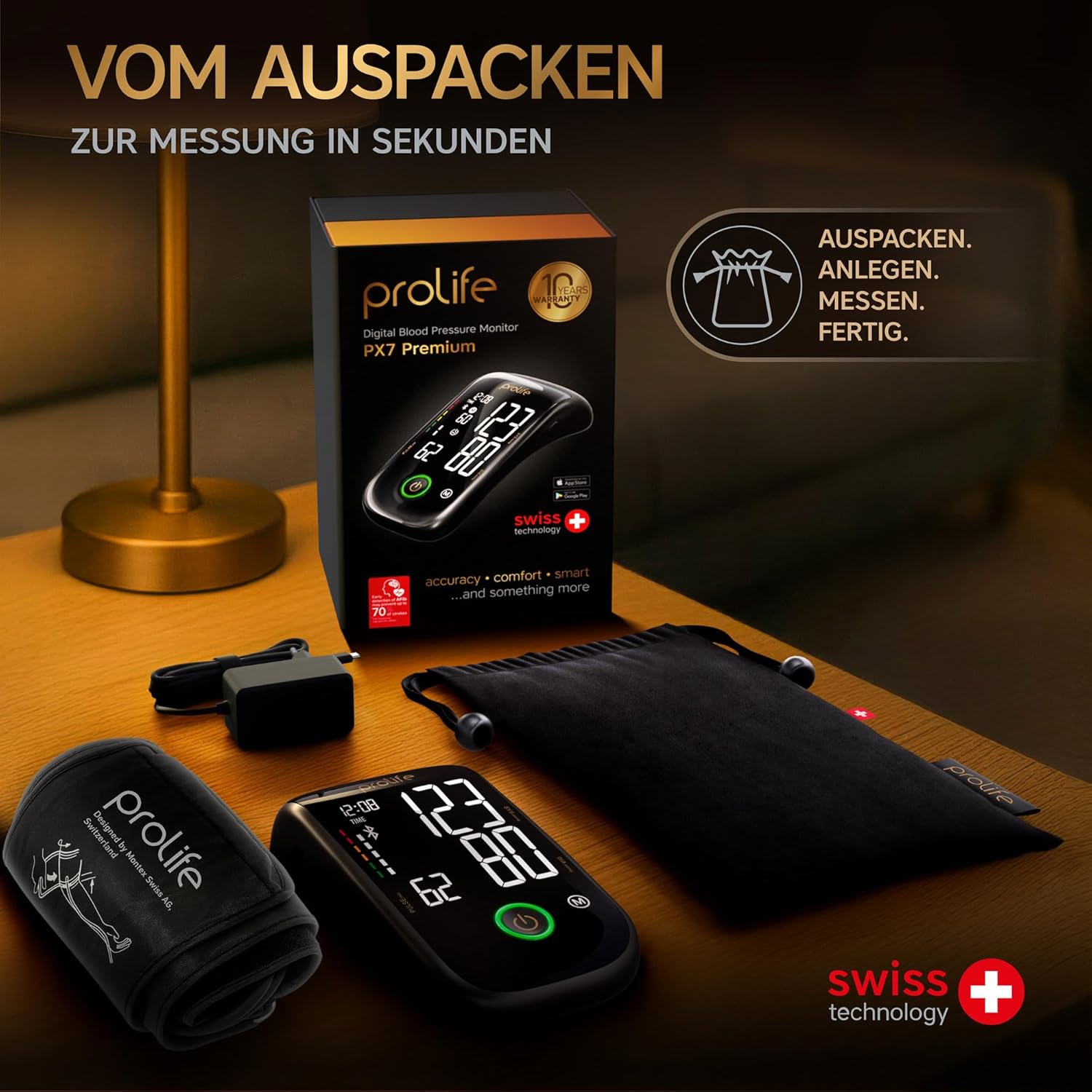 prolife PX7 Premium Blutdruckmessgerät Oberarm mit AFIB, digitales Blutdruckmessgerät mit App, Blutdruckmessgerät Bluetooth, Blutdruckmanschette – Bild 9