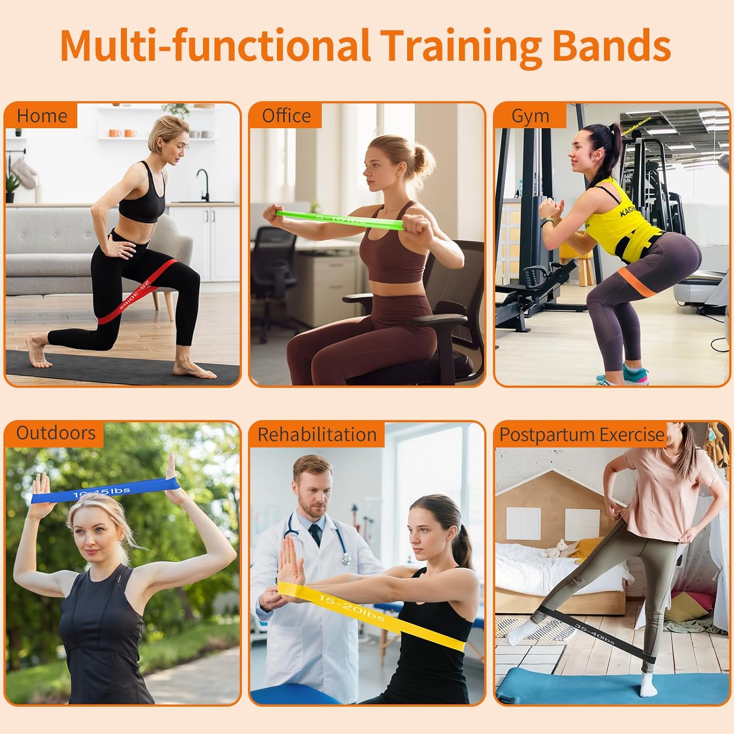 Fitnessbänder 6er-Set, Latex-Widerstandsbänder (5-50 Pfund), Widerstandsbänder-Set für Damen und Herren, ideal für Zuhause, Fitnessstudio, Yoga-Training, inklusive Tragetasche – Bild 7