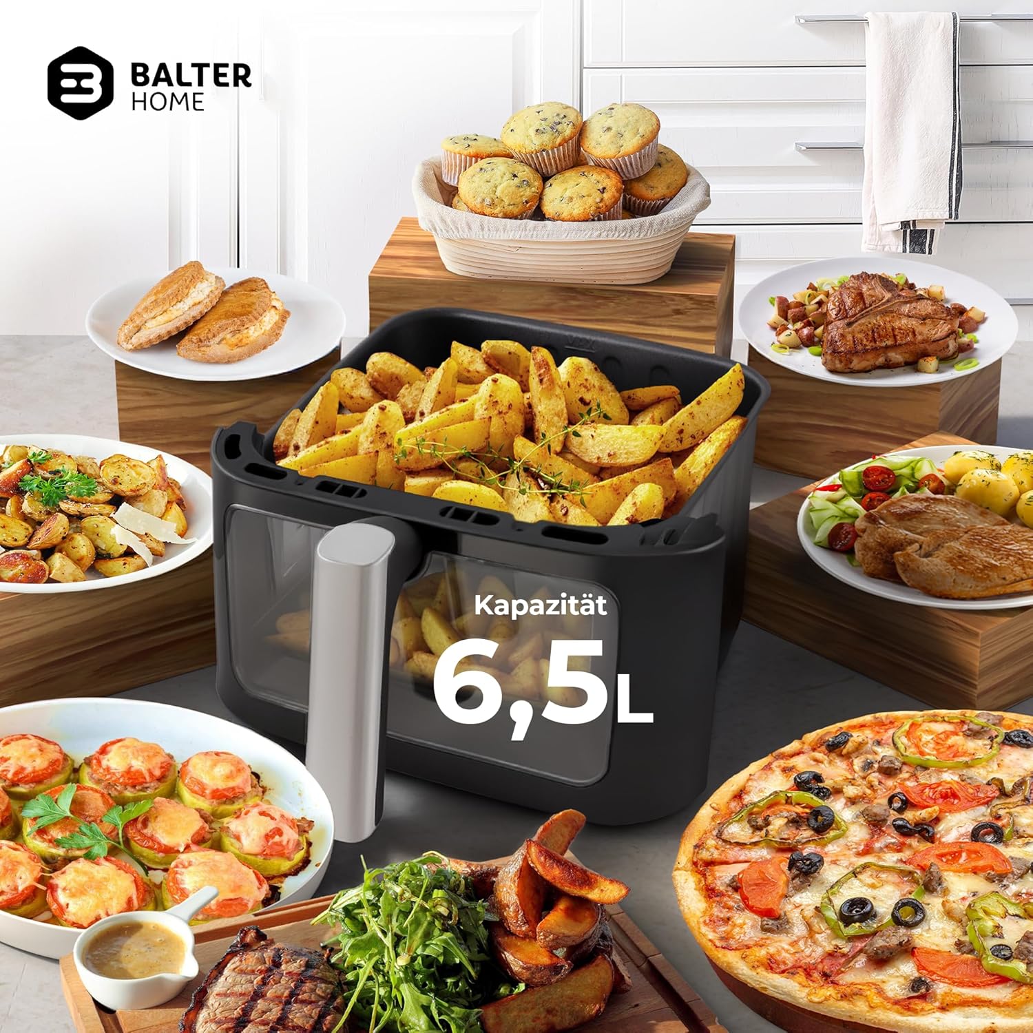 Balter HL-651T Heißluftfritteuse, 6,5 L, XXL-Fritteuse mit Sichtfenster, 12 Programme, All-In-1-Luftfritteuse, inkl. 100 Rezepte – Bild 5