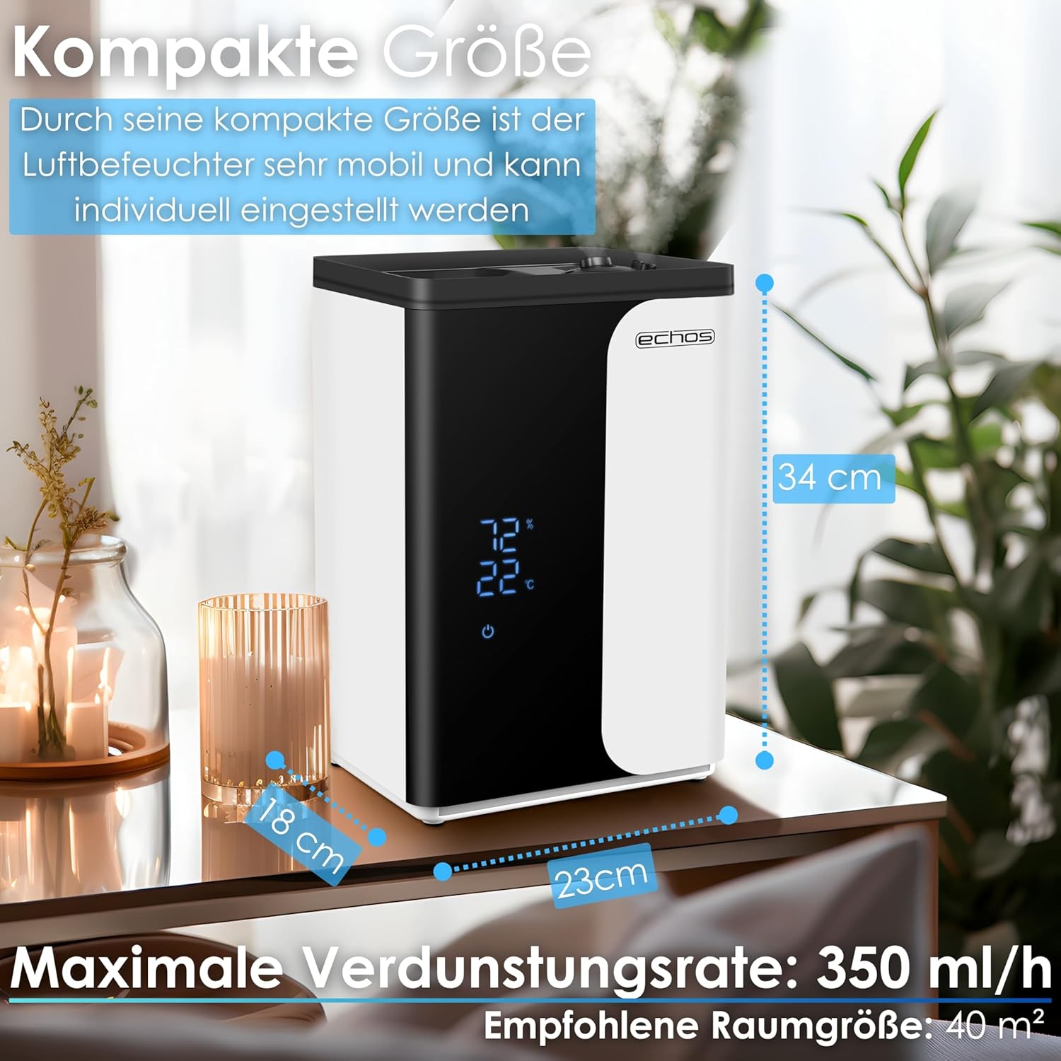 Ultraschall-Luftbefeuchter, 5 Liter, WiFi, Smart Life, App, Fernbedienung, Luftreiniger, Luftreiniger, integriertes Hygrometer, LED-Touch-Display, 12-Stunden-Timer, Nachtmodus, Warm- oder Kaltfunktion, HEPA-Filter – Bild 4