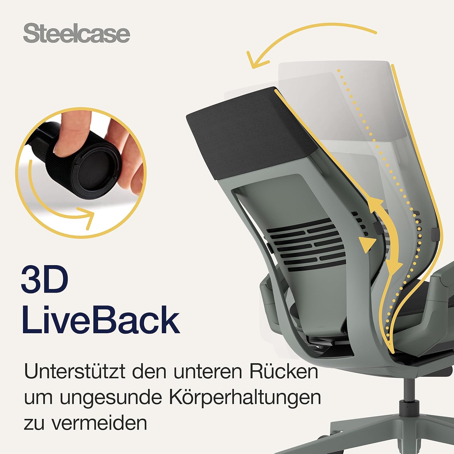 Steelcase Gesture Bürostuhl mit Bezug in Onyxschwarz, 66 x 62,5 x 104 cm – Bild 5