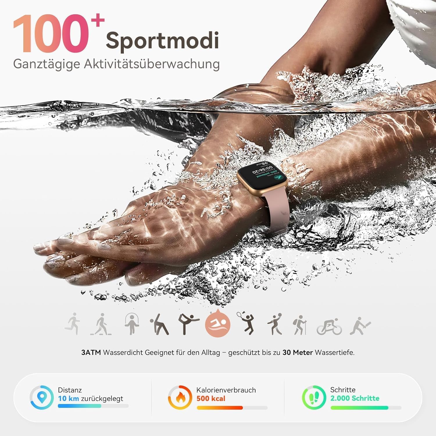 Smartwatch Damen Herren, 1,85 Zoll AMOLED-Touchscreen, Fitness-Tracker mit Bluetooth-Anrufen und KI, Herzfrequenz, SpO2, Schlaf- und Damenzyklus-Tracking, über 100 Sportmodi, 3ATM wasserdicht für iOS und Android – Bild 4