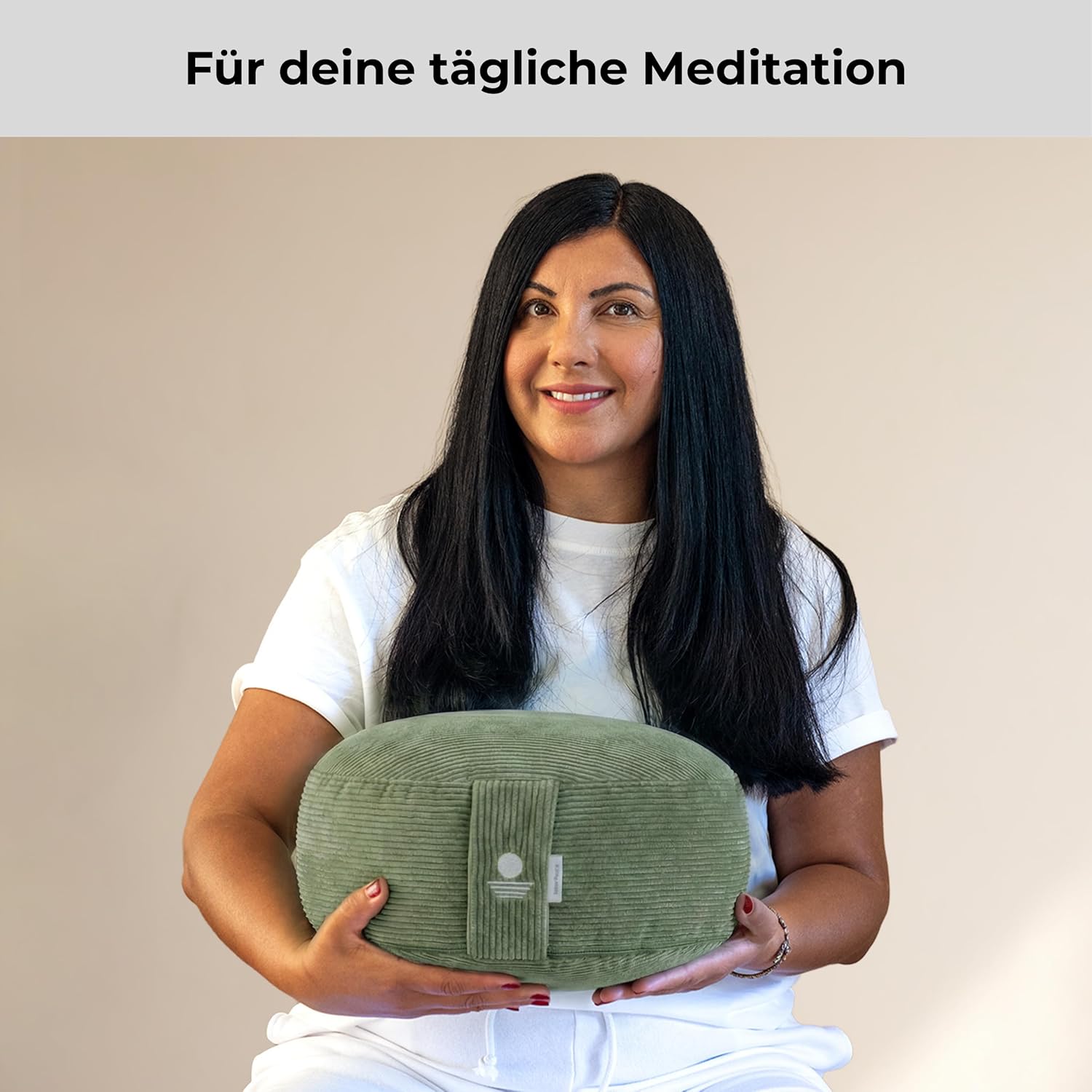 Inner Peace Yogakissen Rundschnur 33 x 16 cm XL Meditationskissen rund Bio-Baumwolle & Bio-Dinkel-Füllung Yogakissen Sitzkissen Made in Germany (Salbeigrün) – Bild 9