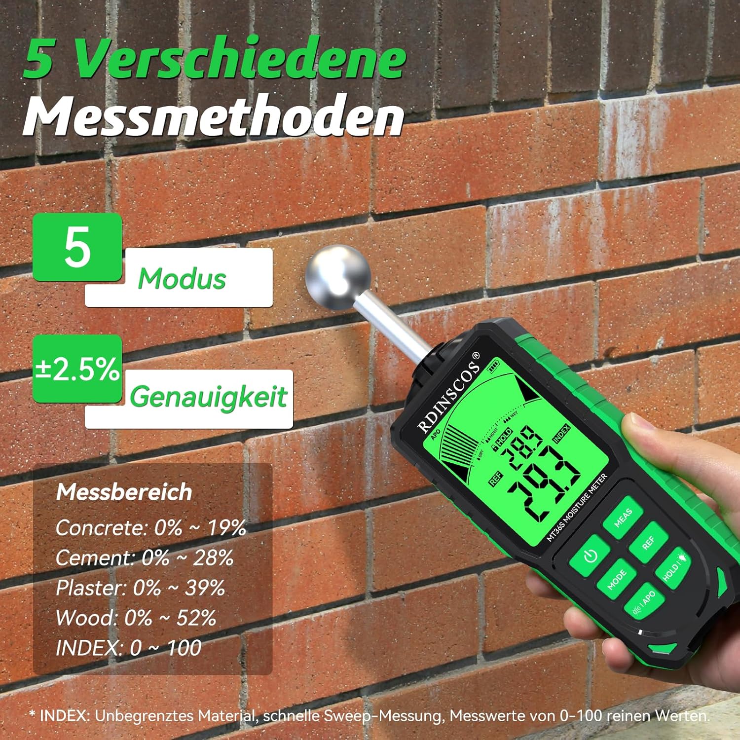 RDINSCOS Feuchtigkeitsmessgerät für Wände Feuchtigkeitsmessgerät Wand (MT36S) – Bild 2
