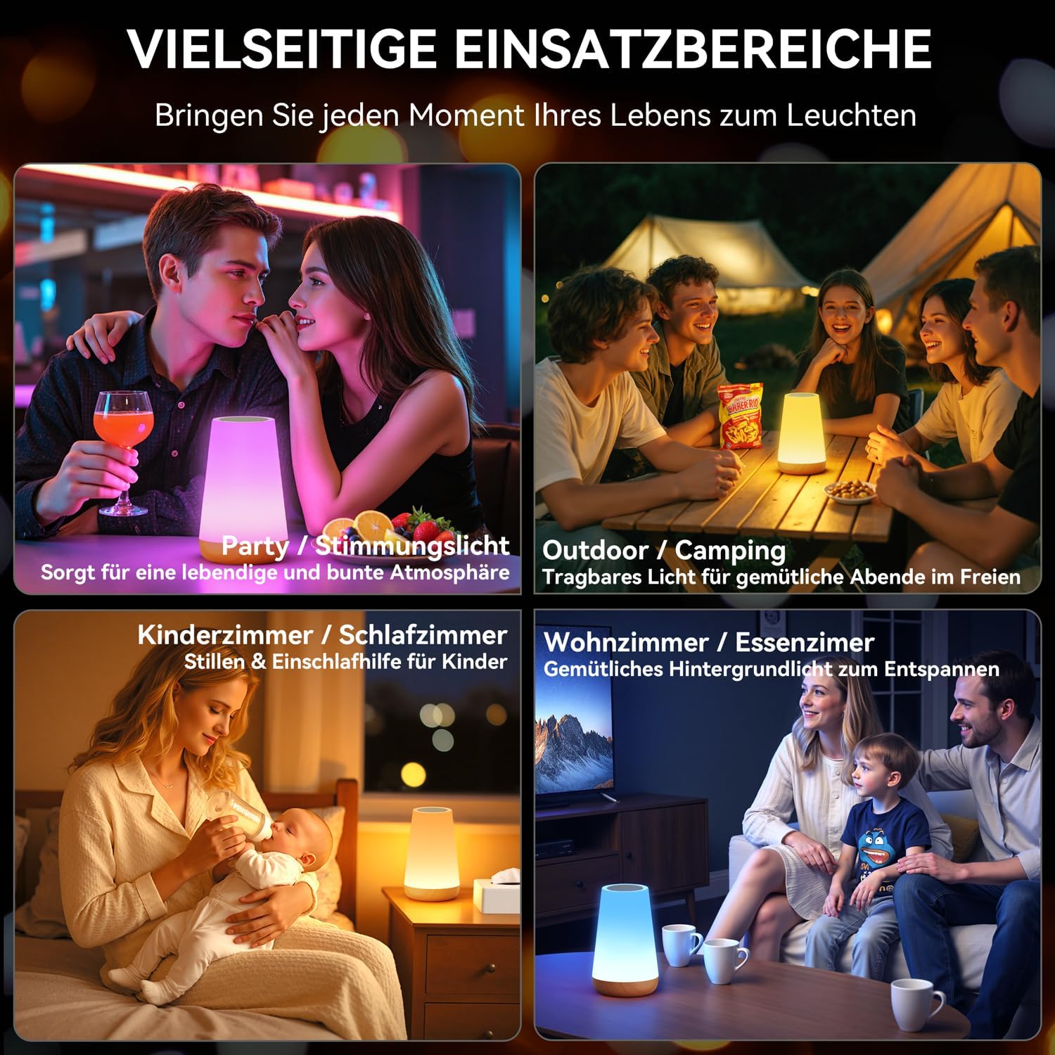Auxmir Nachttischlampe, Nachtlicht, Touch-dimmbar mit 13 Farben und 4 Modi, LED-Tischlampe, USB wiederaufladbar mit Fernbedienung, Nachtlampe mit Timing-Funktion für Schlafzimmer, Wohnzimmer, Licht – Bild 6