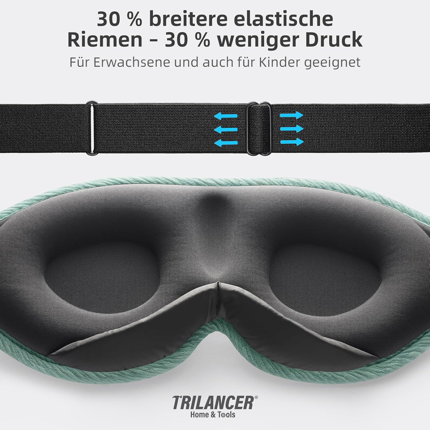 2026 Innovative Schlafmaske für Männer und Frauen, 99,99 % lichtblockierend, ergonomisch, verstellbare Augenmaske mit Ohrstöpseln, Schlaf, Nickerchen, Meditation, Reisen, bequemer Schlaf (Seegrün) – Bild 7